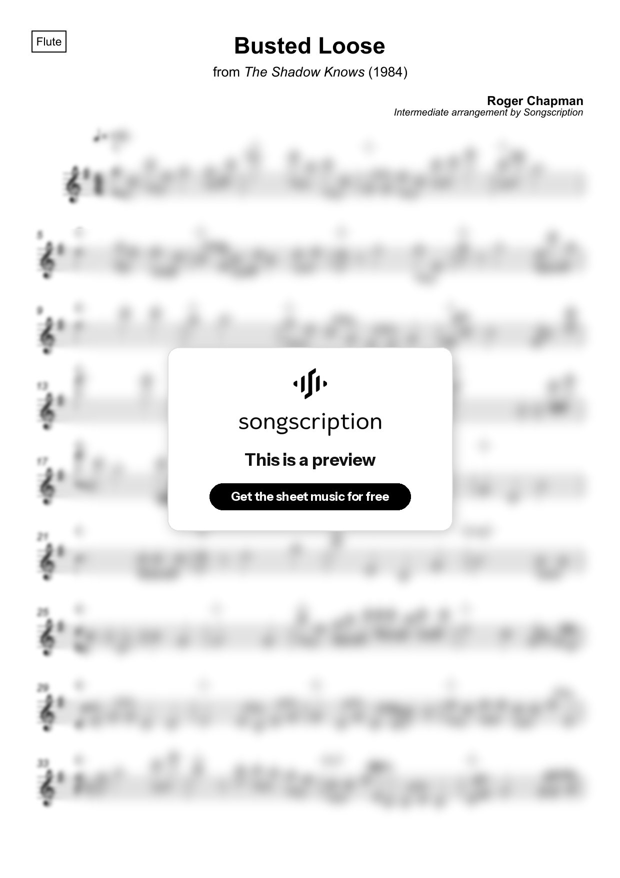 Intermediate Flute Sheet Music for "Busted Loose" by Roger Chapman