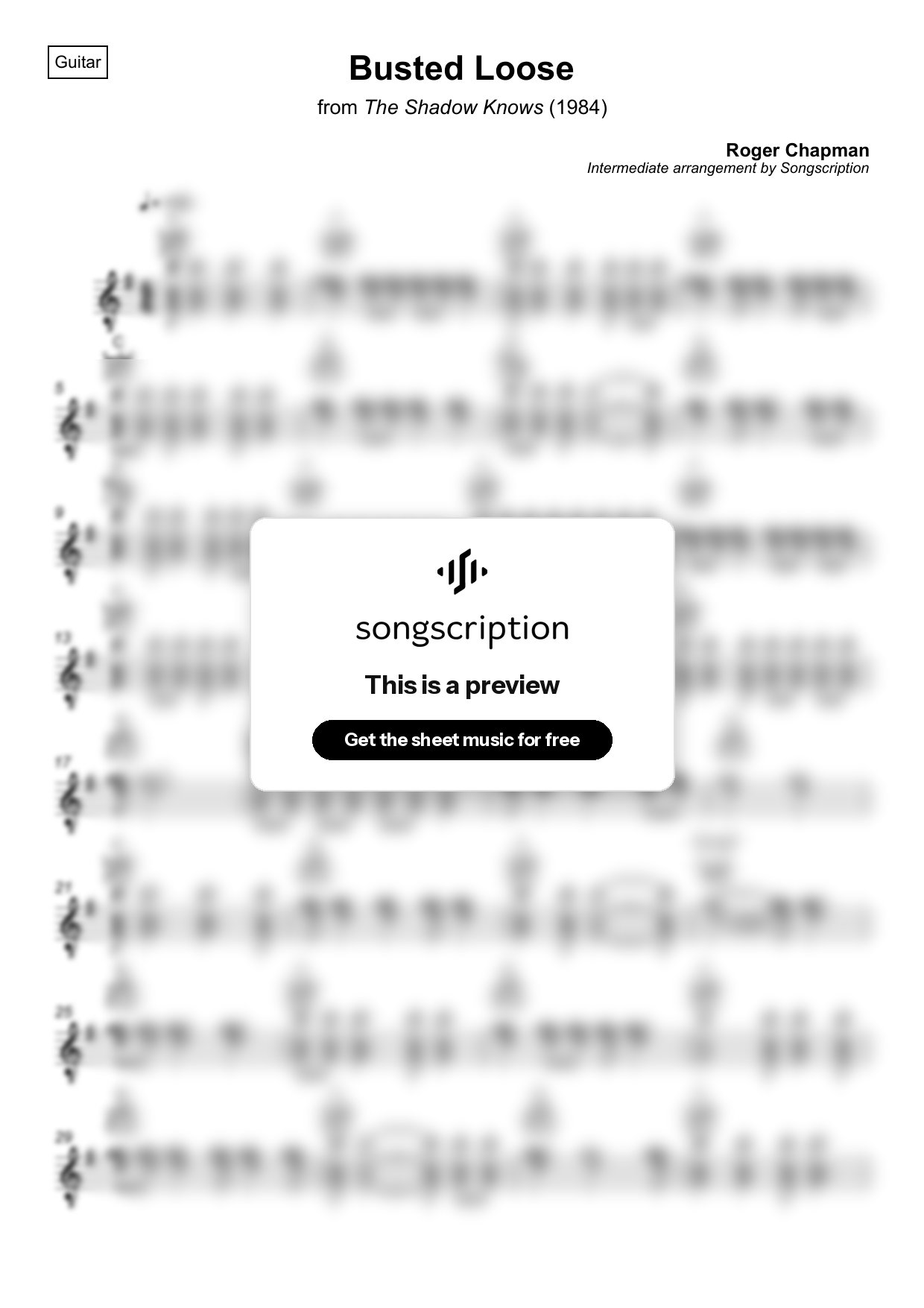 Intermediate Acoustic Guitar Sheet Music for "Busted Loose" by Roger Chapman