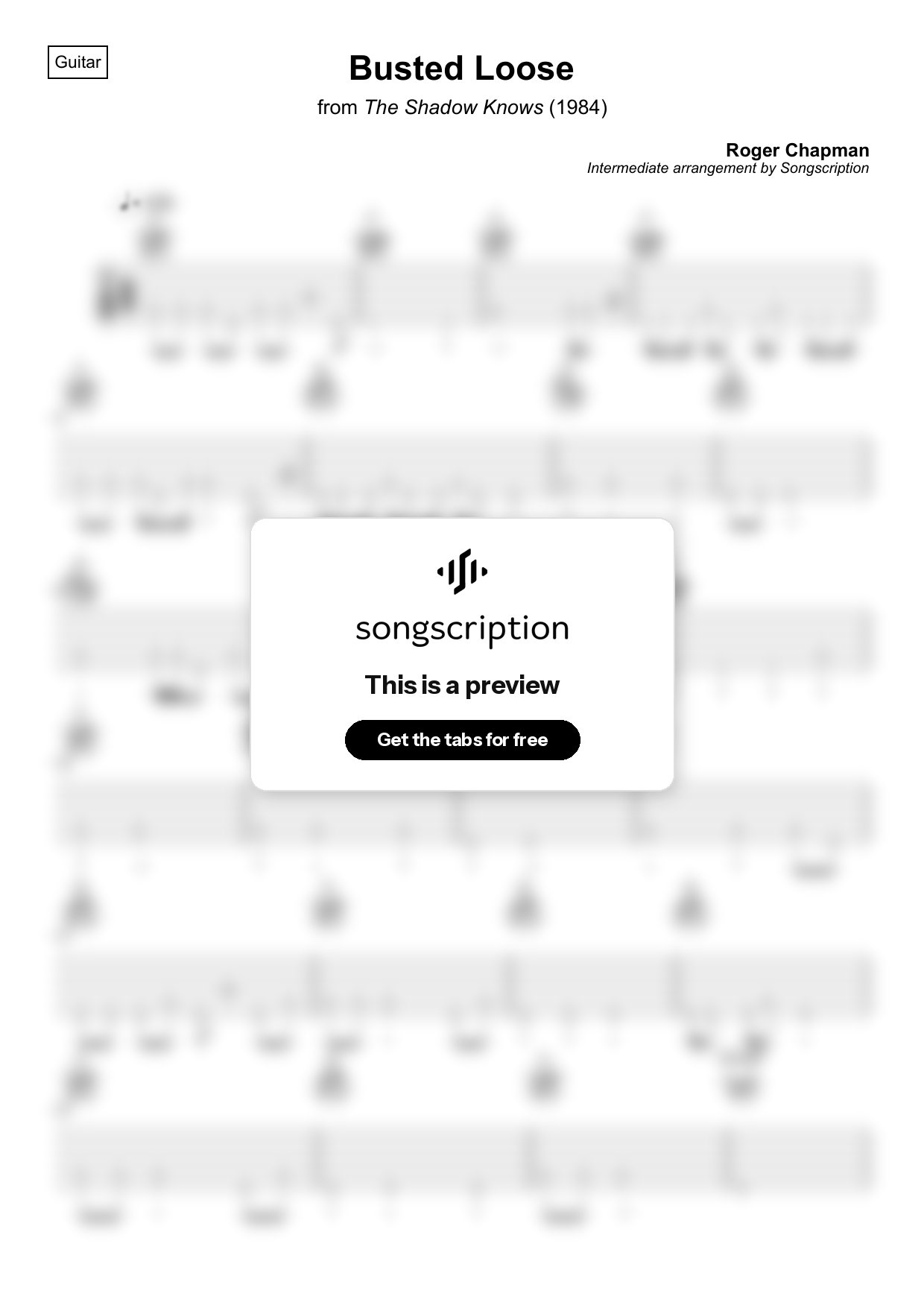 Intermediate Acoustic Guitar Tabs for "Busted Loose" by Roger Chapman