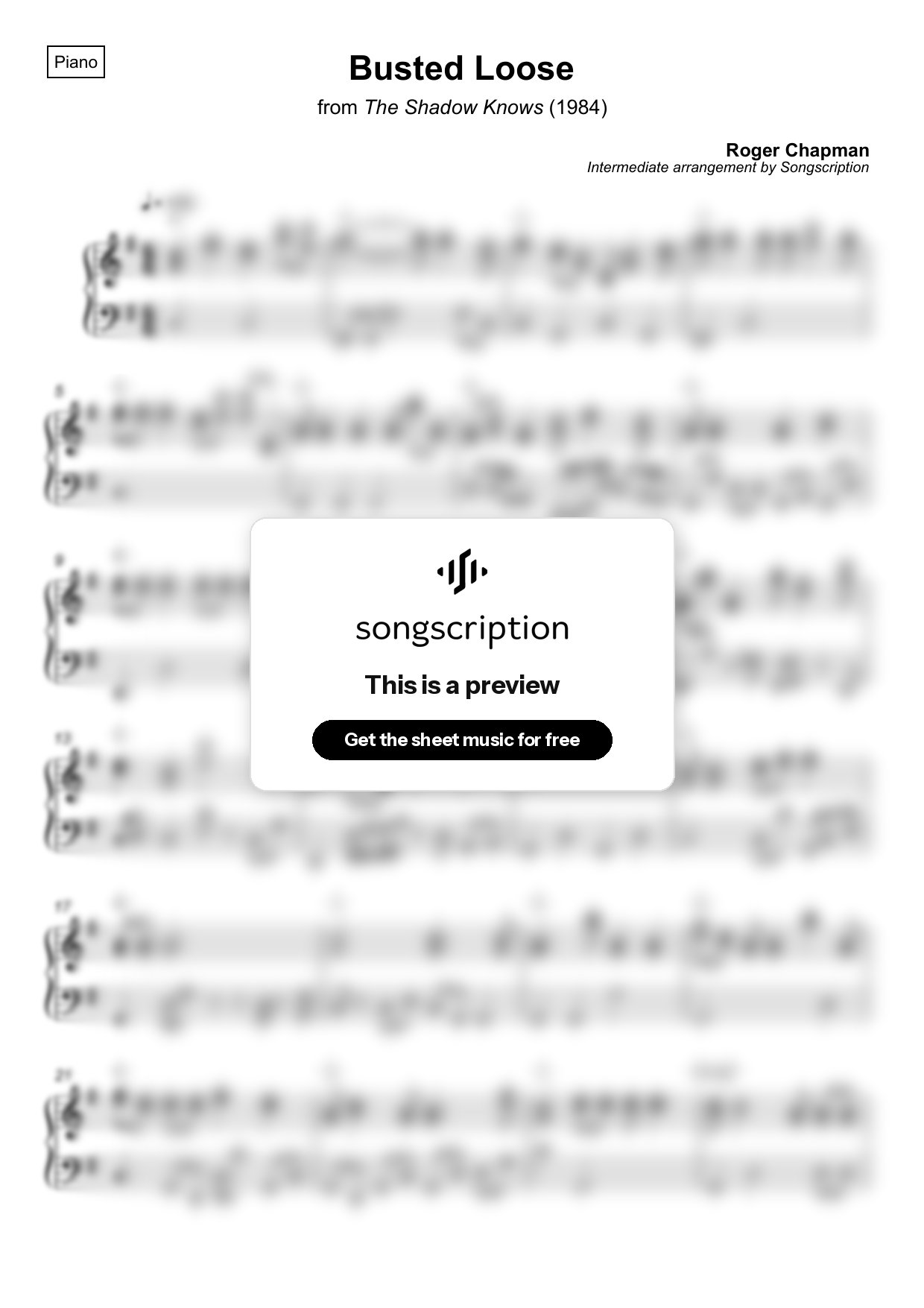 Intermediate Piano Sheet Music for "Busted Loose" by Roger Chapman