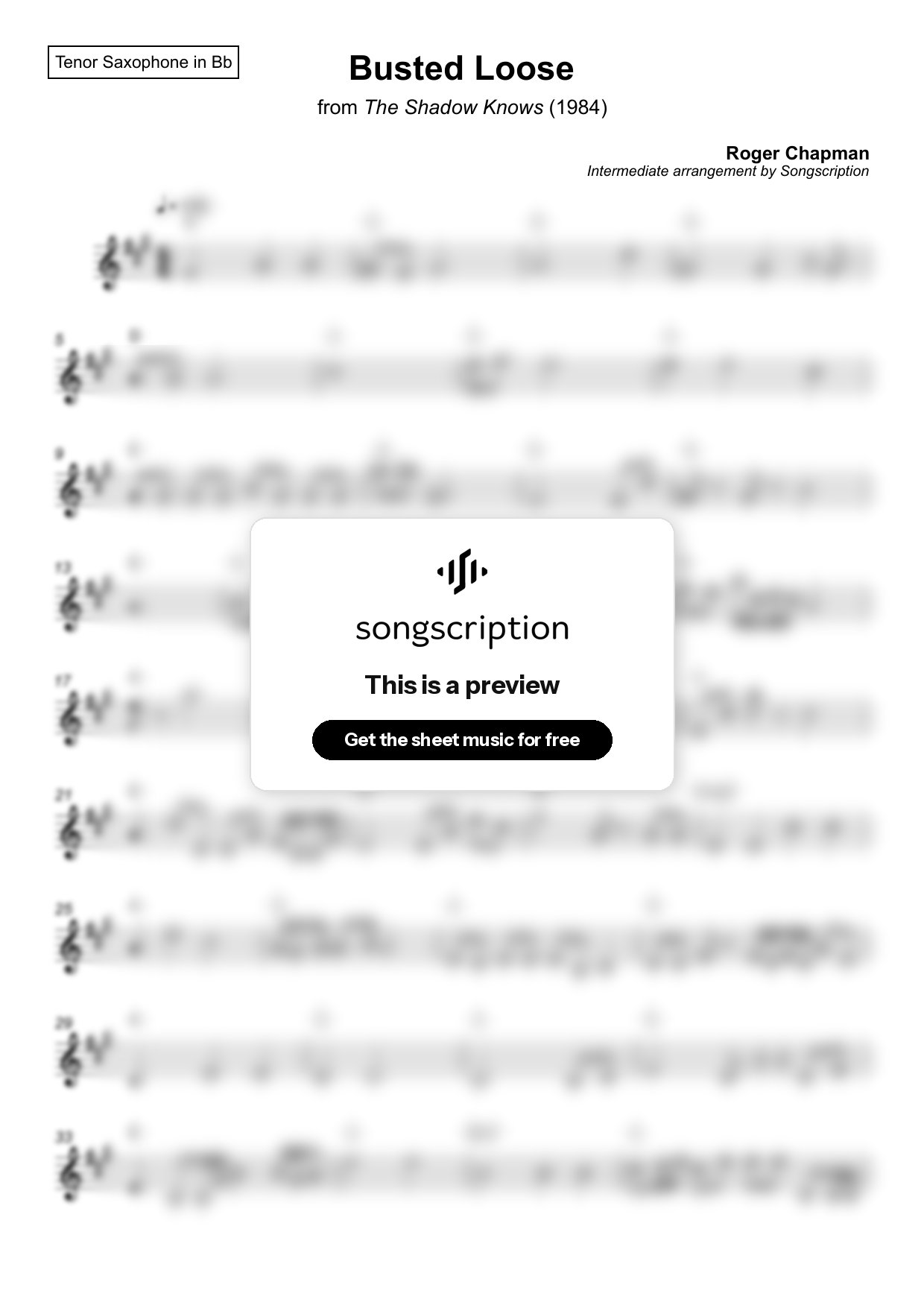 Intermediate Tenor Sax Sheet Music for "Busted Loose" by Roger Chapman