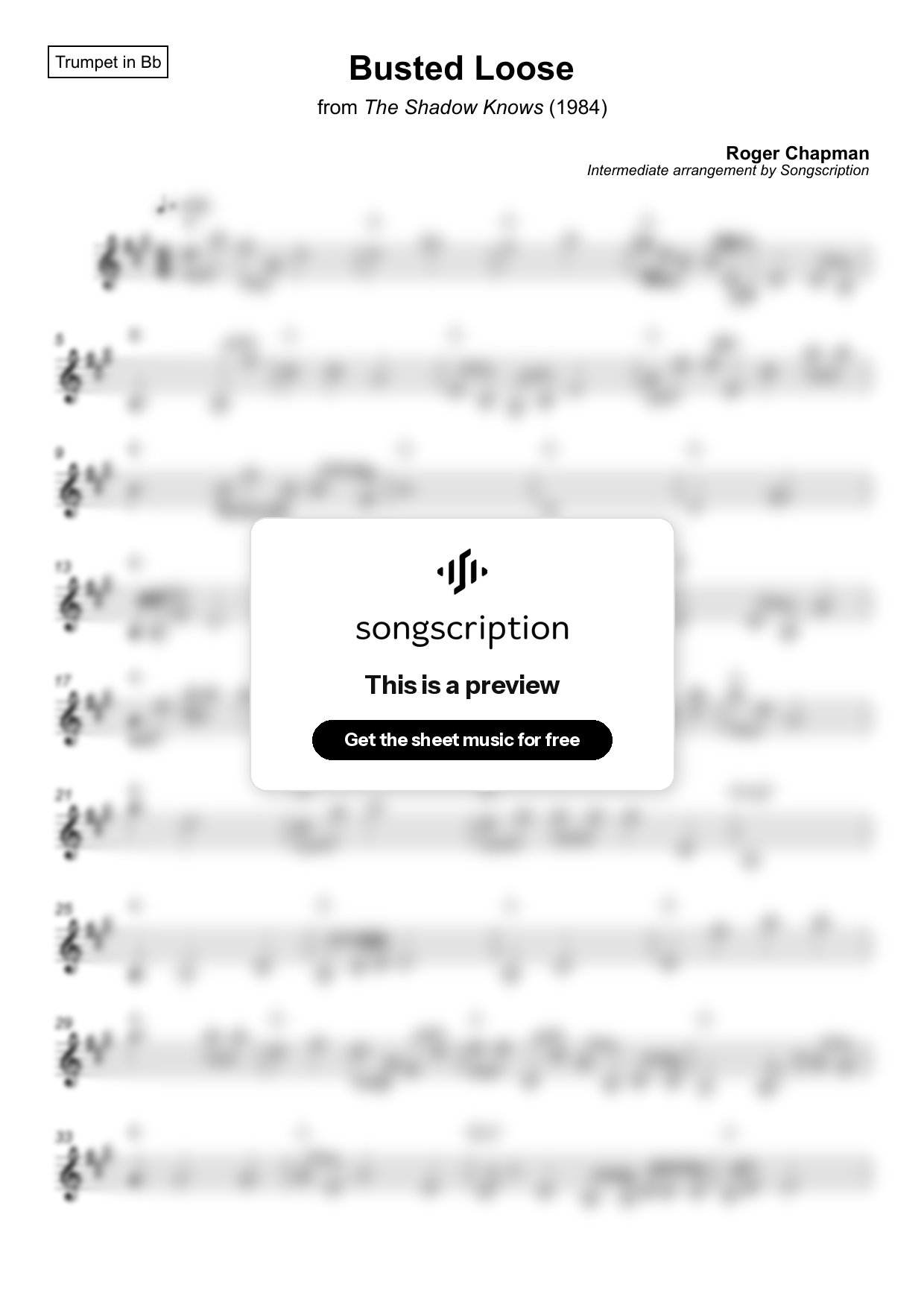 Intermediate Trumpet Sheet Music for "Busted Loose" by Roger Chapman