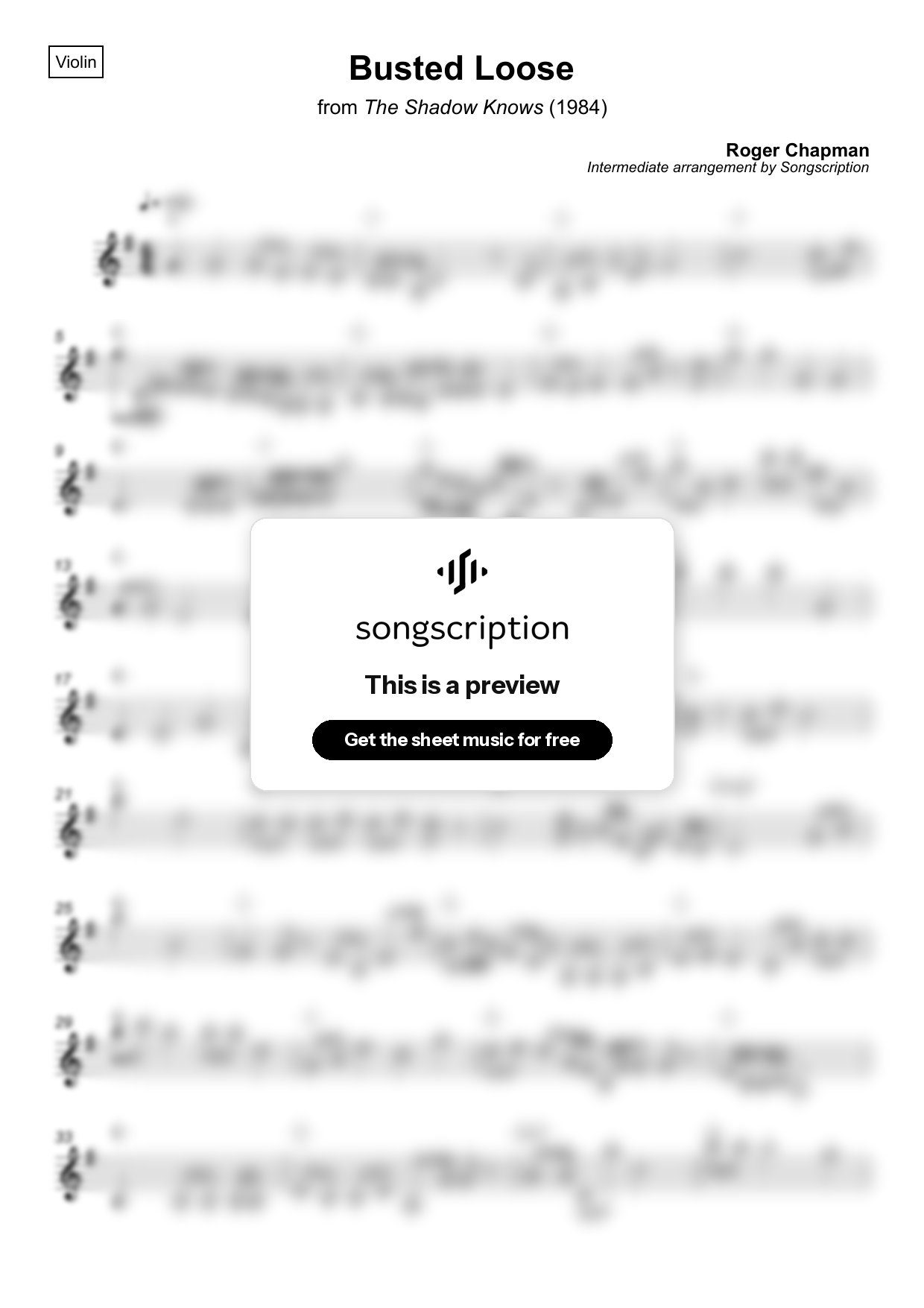 Intermediate Violin Sheet Music for "Busted Loose" by Roger Chapman
