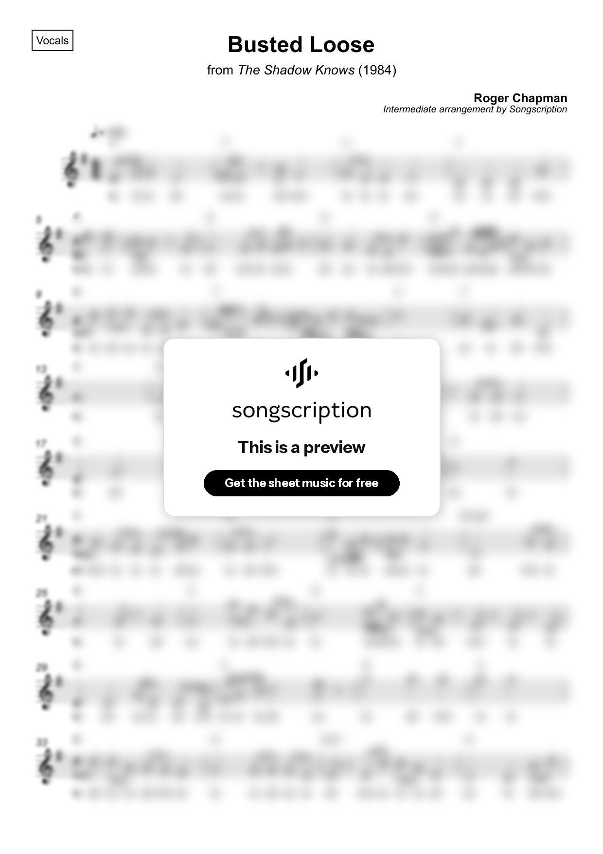 Intermediate Vocals Sheet Music for "Busted Loose" by Roger Chapman