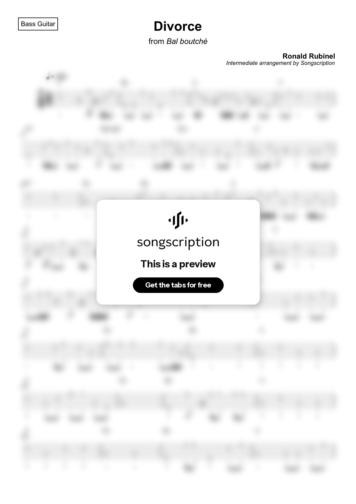 Intermediate Bass Guitar Tabs for "Divorce" by Ronald Rubinel