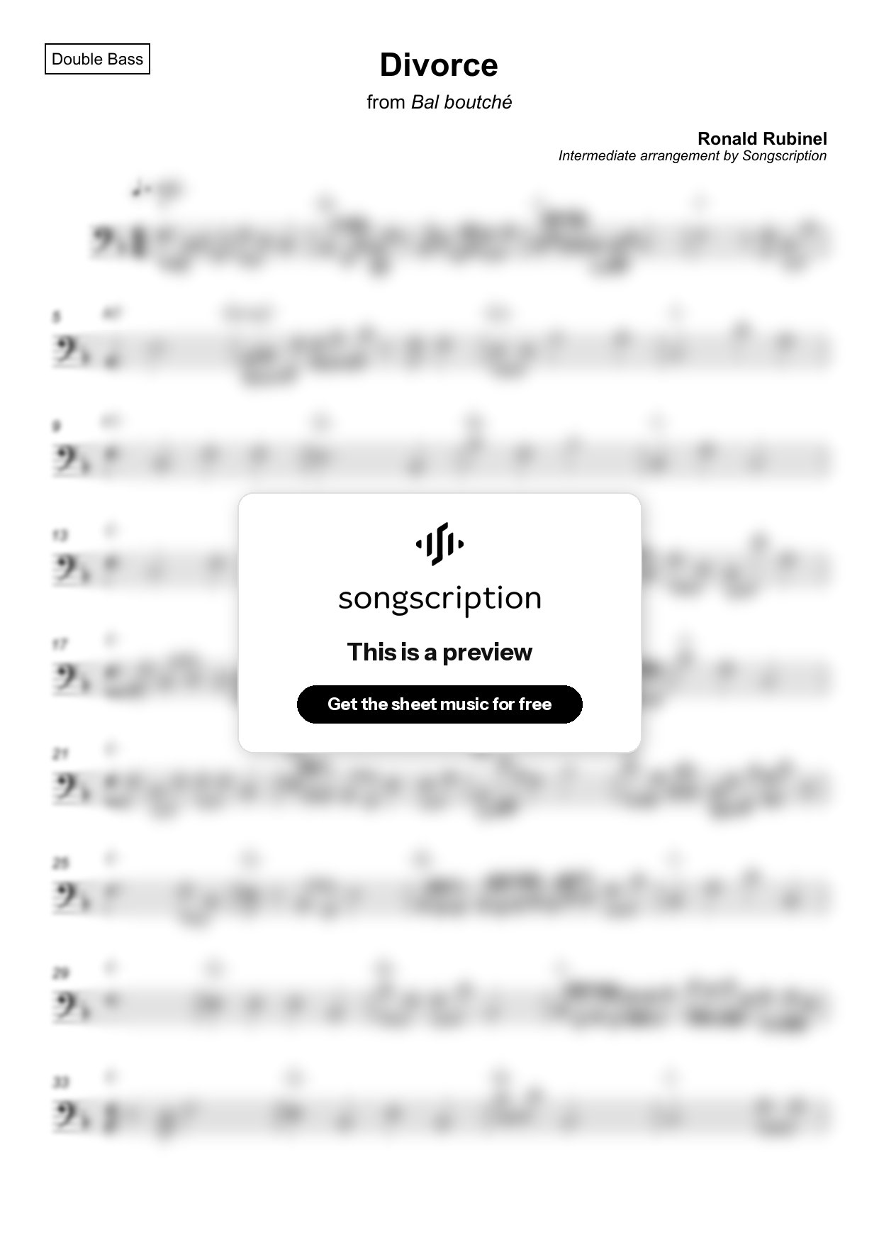 Intermediate Double Bass Sheet Music for "Divorce" by Ronald Rubinel