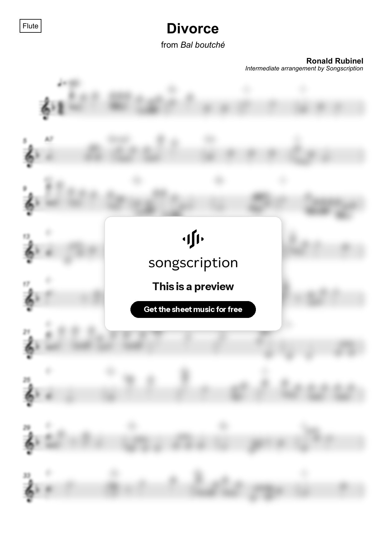 Intermediate Flute Sheet Music for "Divorce" by Ronald Rubinel
