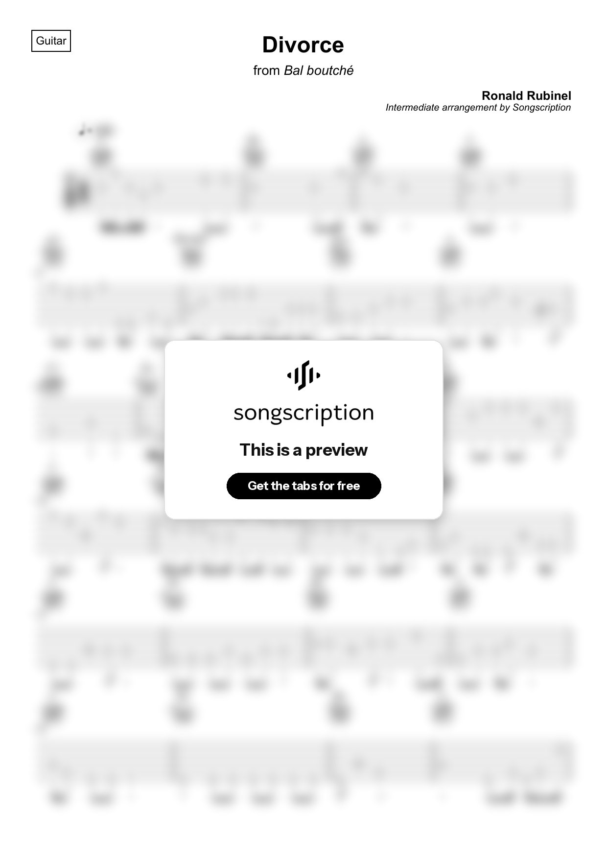 Intermediate Acoustic Guitar Tabs for "Divorce" by Ronald Rubinel
