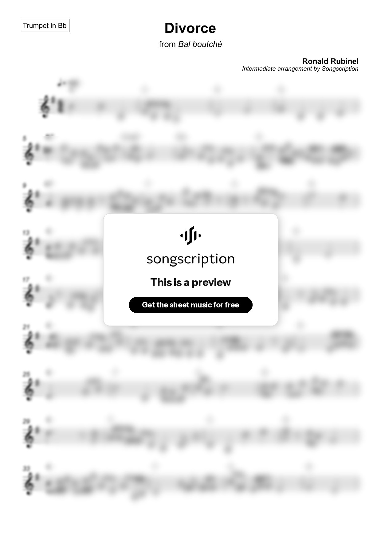 Intermediate Trumpet Sheet Music for "Divorce" by Ronald Rubinel