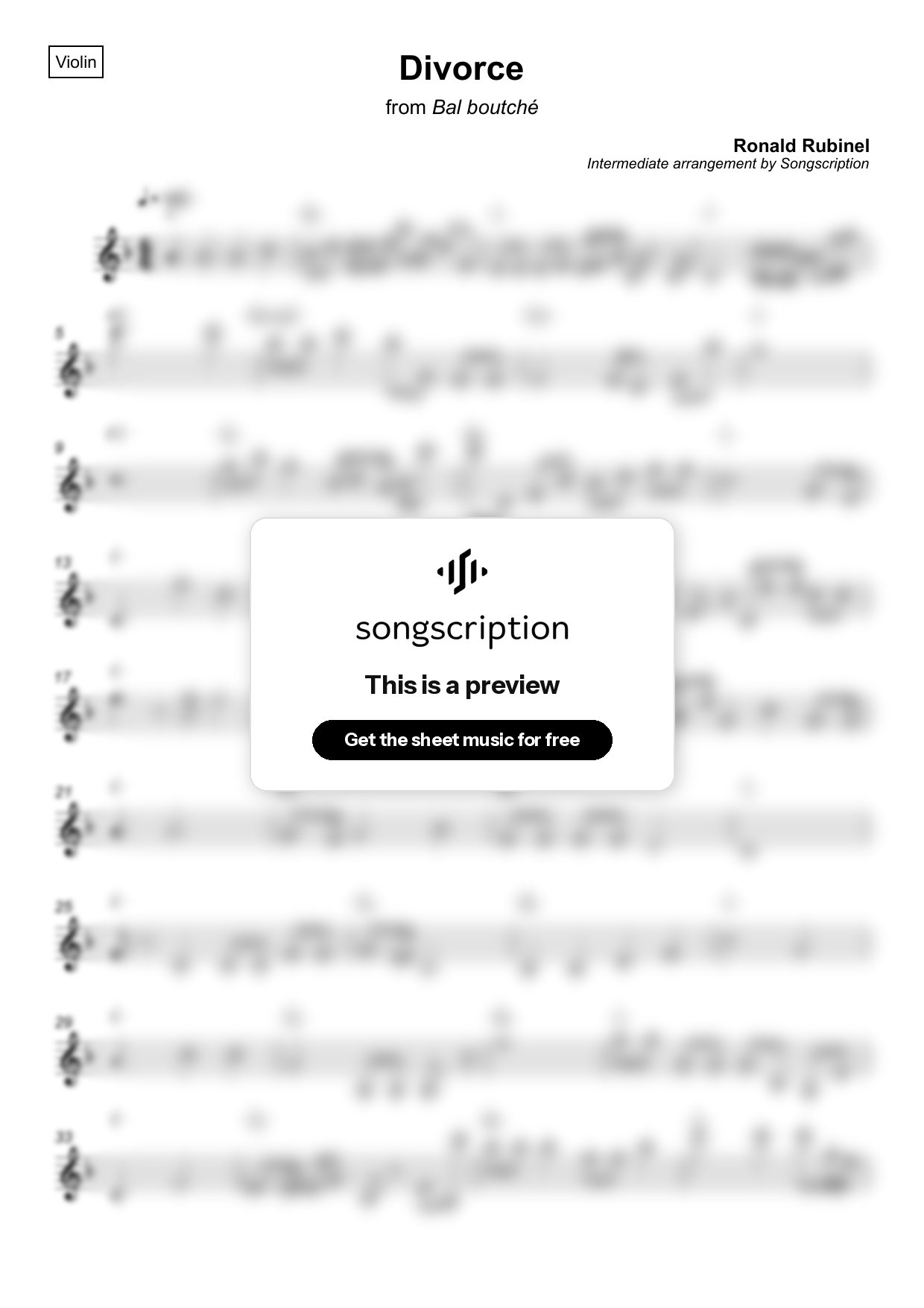 Intermediate Violin Sheet Music for "Divorce" by Ronald Rubinel