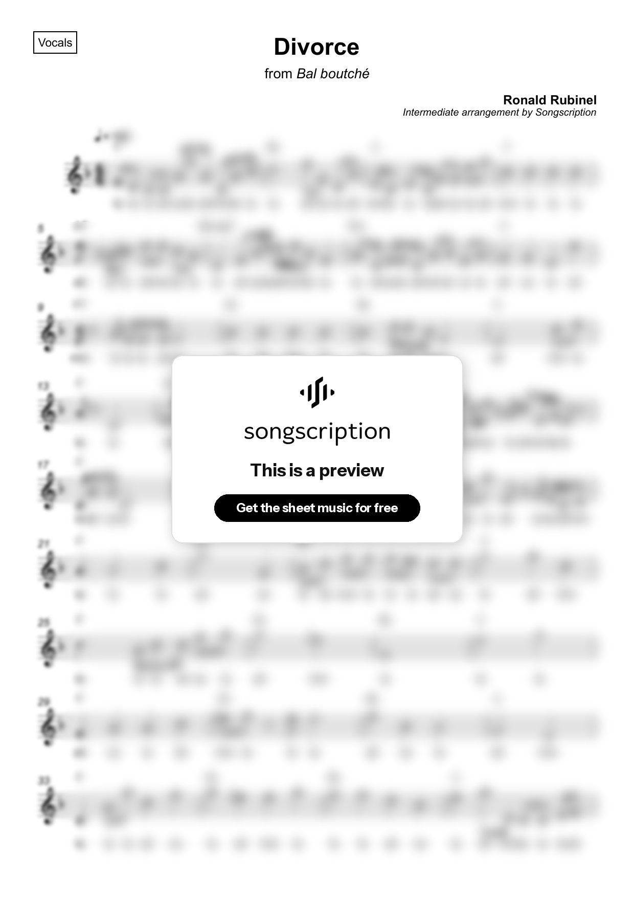 Intermediate Vocals Sheet Music for "Divorce" by Ronald Rubinel