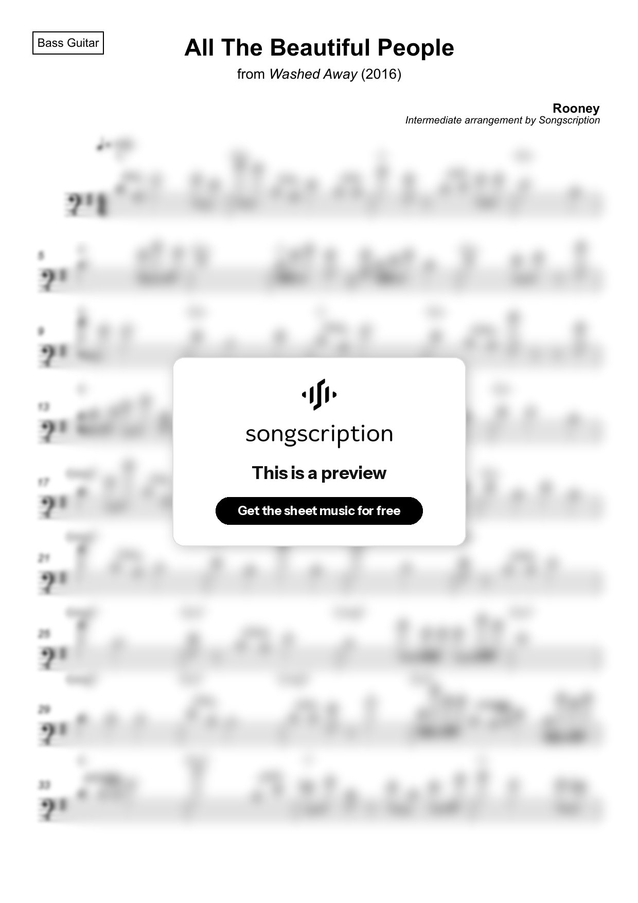 Intermediate Bass Guitar Sheet Music for "All The Beautiful People" by Rooney