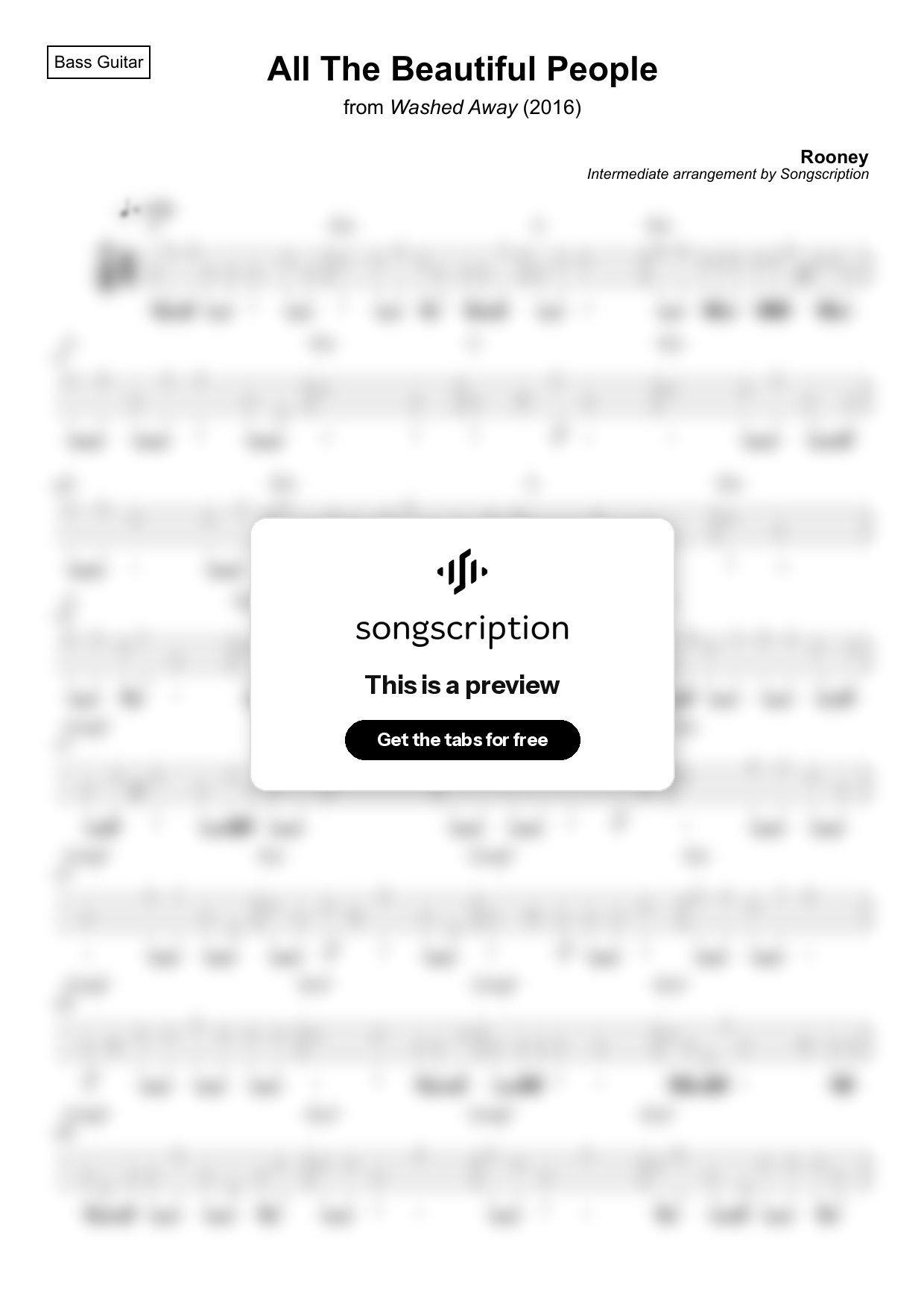Intermediate Bass Guitar Tabs for "All The Beautiful People" by Rooney