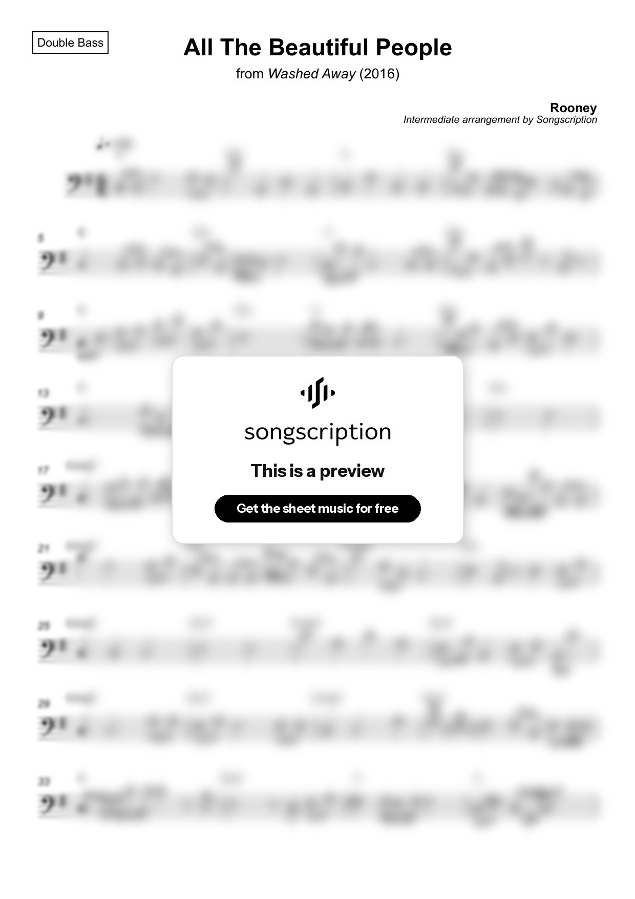 Intermediate Double Bass Sheet Music for "All The Beautiful People" by Rooney