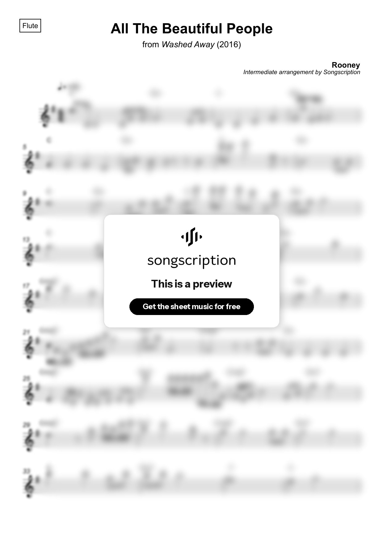 Intermediate Flute Sheet Music for "All The Beautiful People" by Rooney