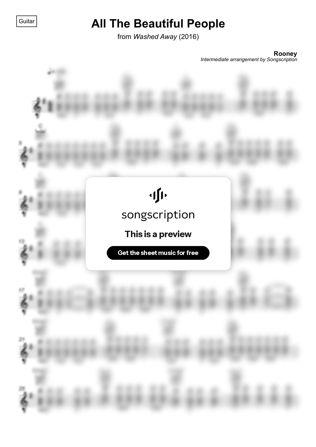 Intermediate Acoustic Guitar Sheet Music for "All The Beautiful People" by Rooney