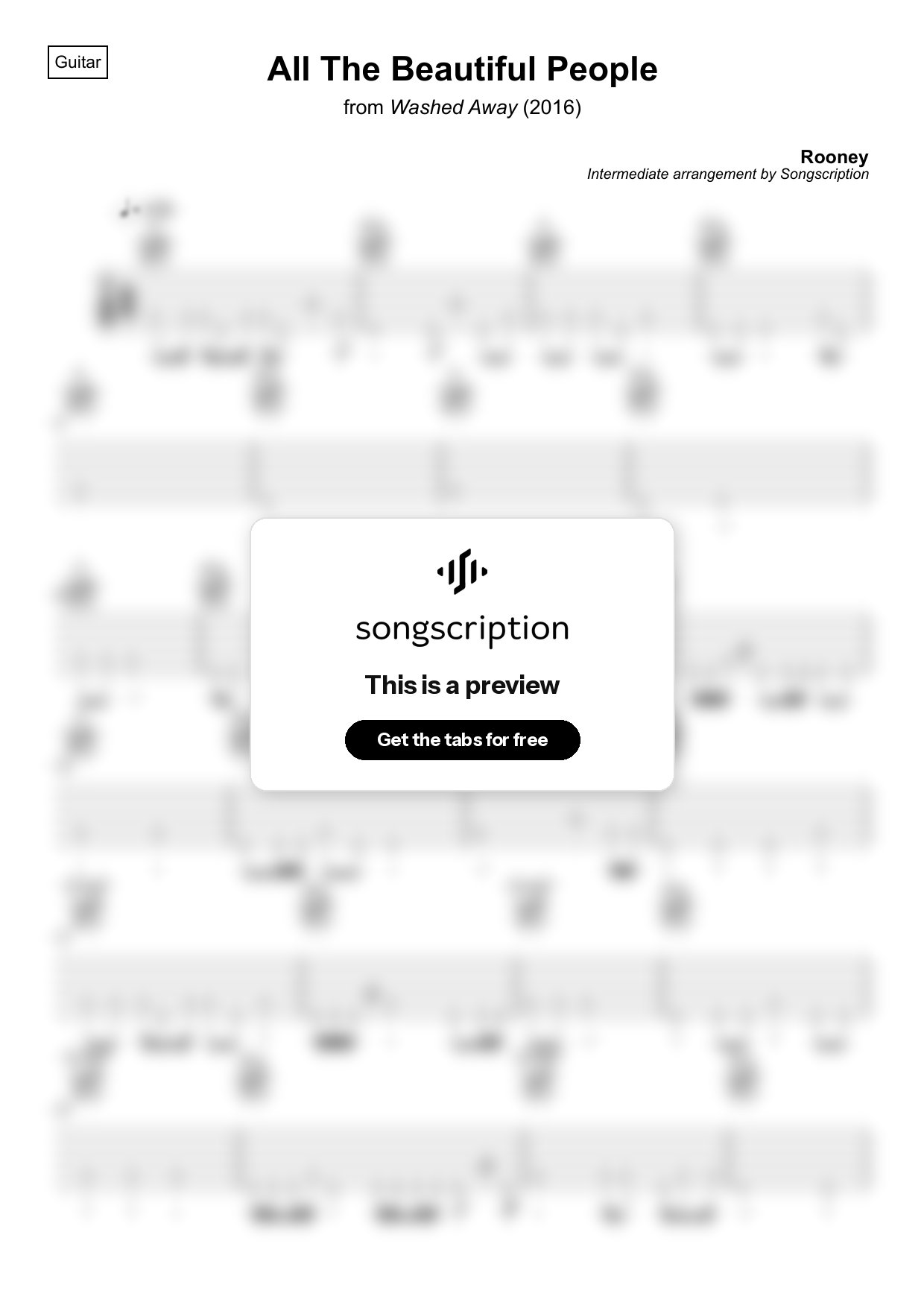 Intermediate Acoustic Guitar Tabs for "All The Beautiful People" by Rooney