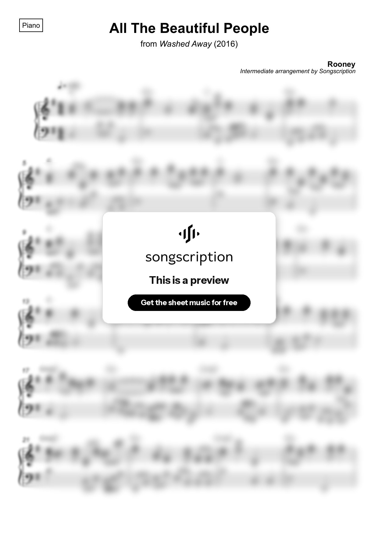 Intermediate Piano Sheet Music for "All The Beautiful People" by Rooney