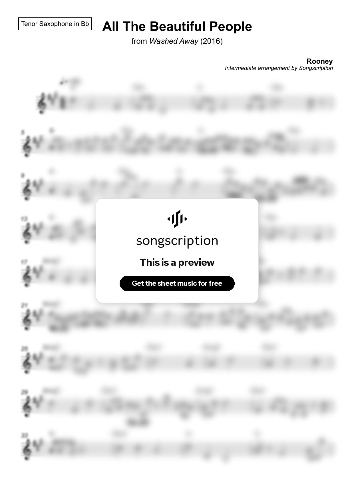 Intermediate Tenor Sax Sheet Music for "All The Beautiful People" by Rooney