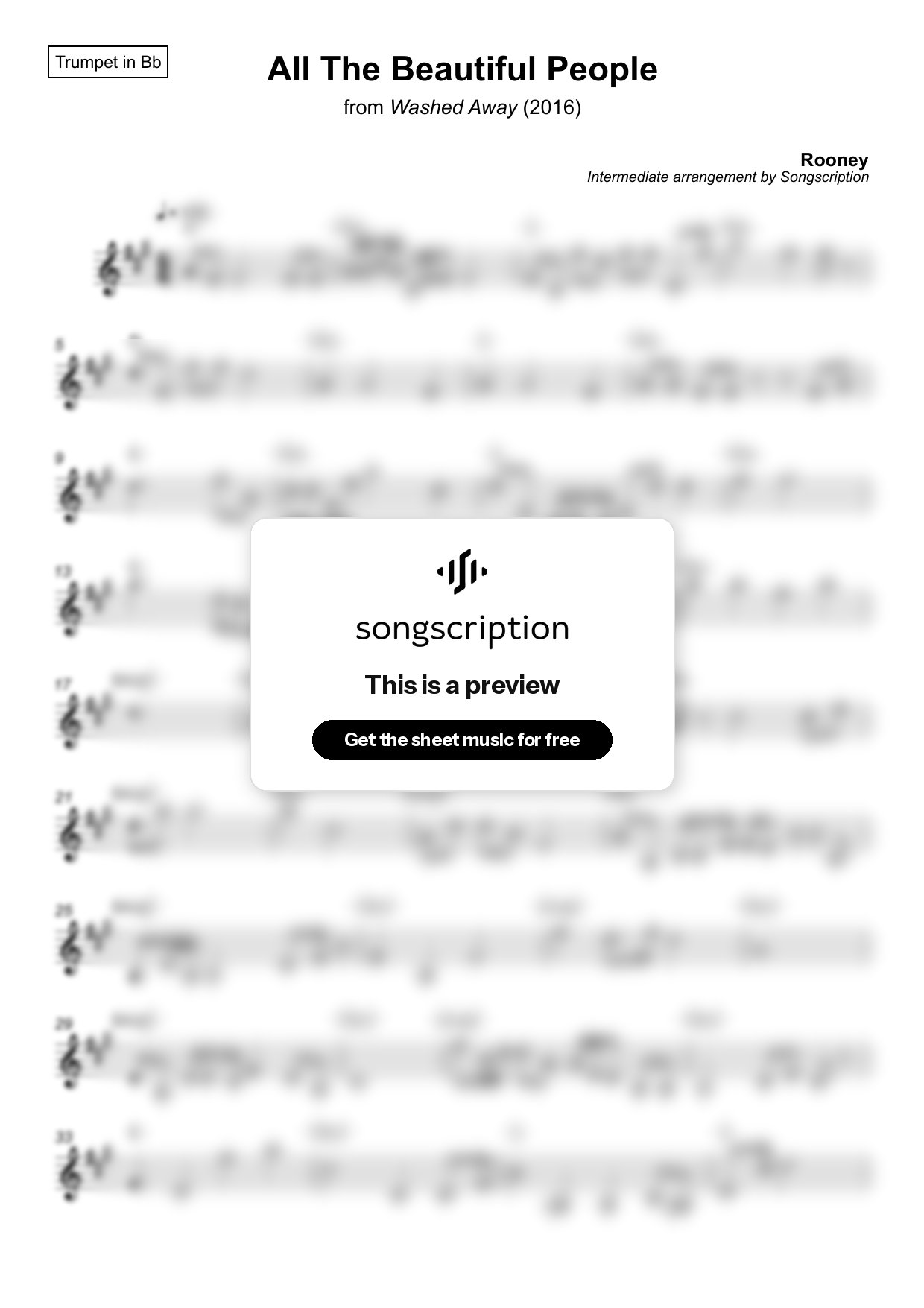 Intermediate Trumpet Sheet Music for "All The Beautiful People" by Rooney