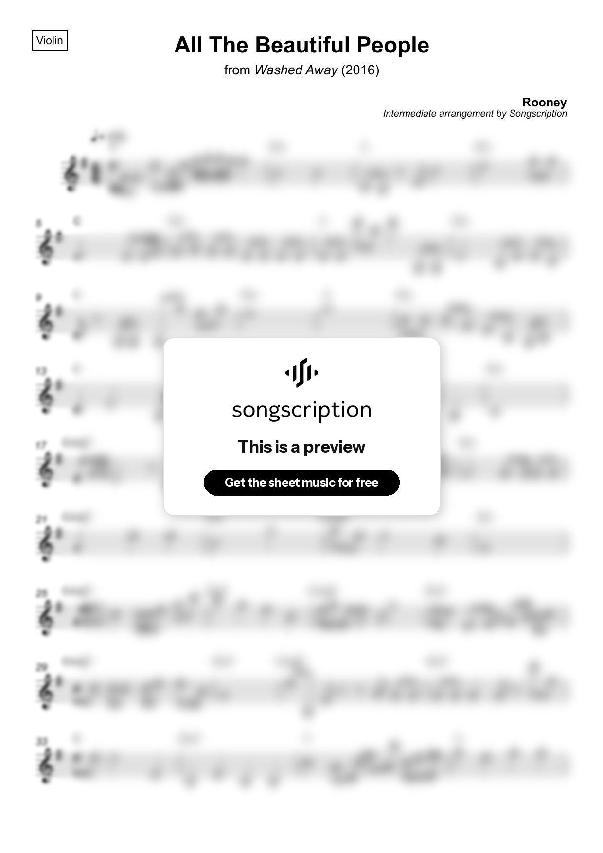 Intermediate Violin Sheet Music for "All The Beautiful People" by Rooney