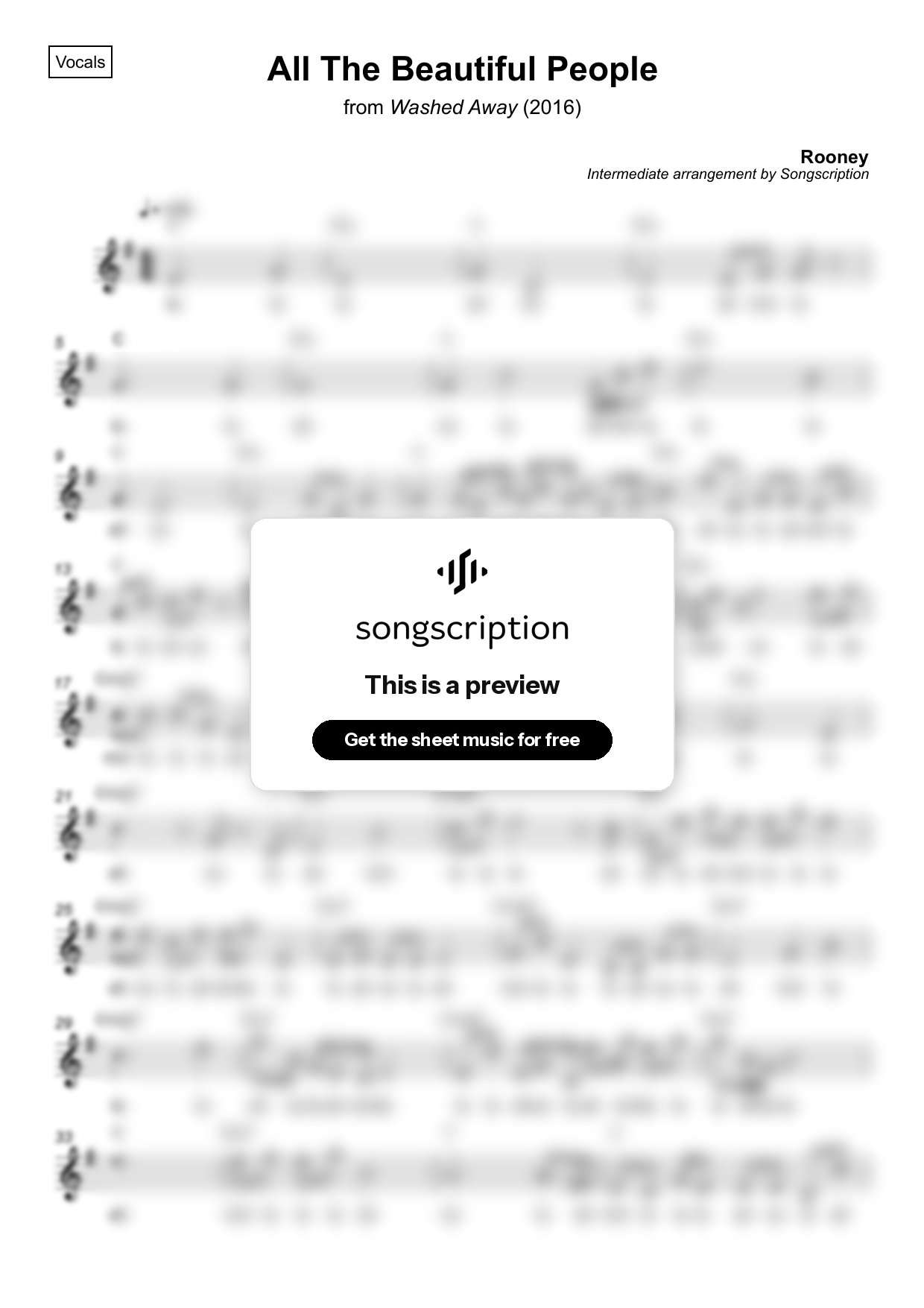 Intermediate Vocals Sheet Music for "All The Beautiful People" by Rooney