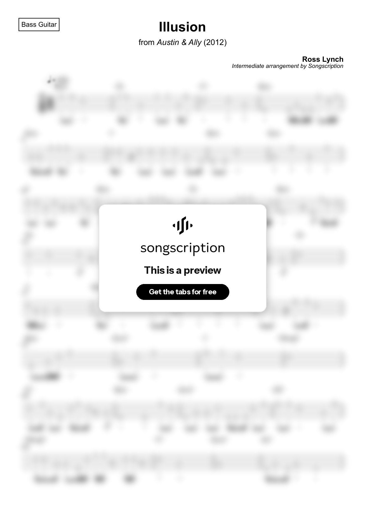 Intermediate Bass Guitar Tabs for "Illusion" by Ross Lynch