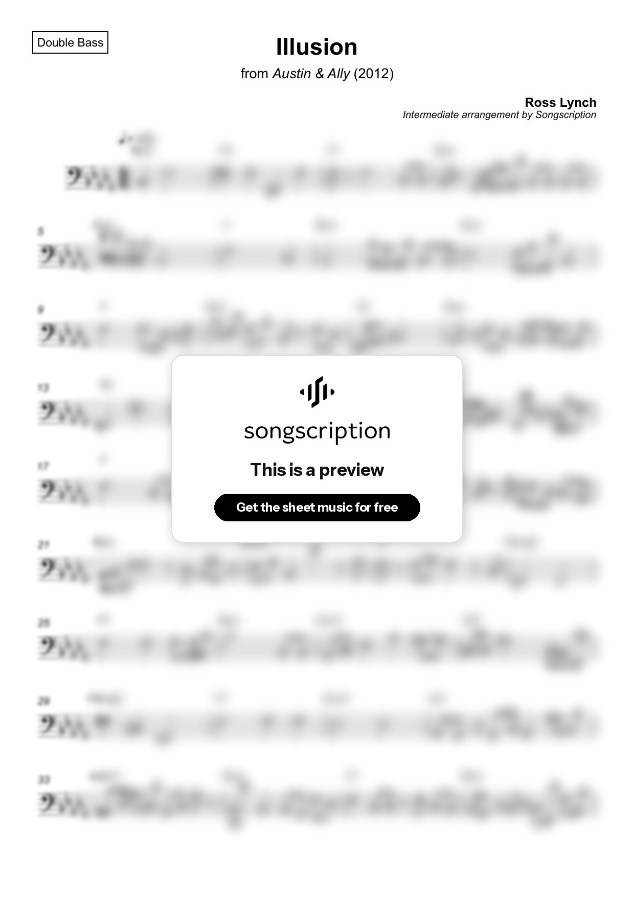 Intermediate Double Bass Sheet Music for "Illusion" by Ross Lynch