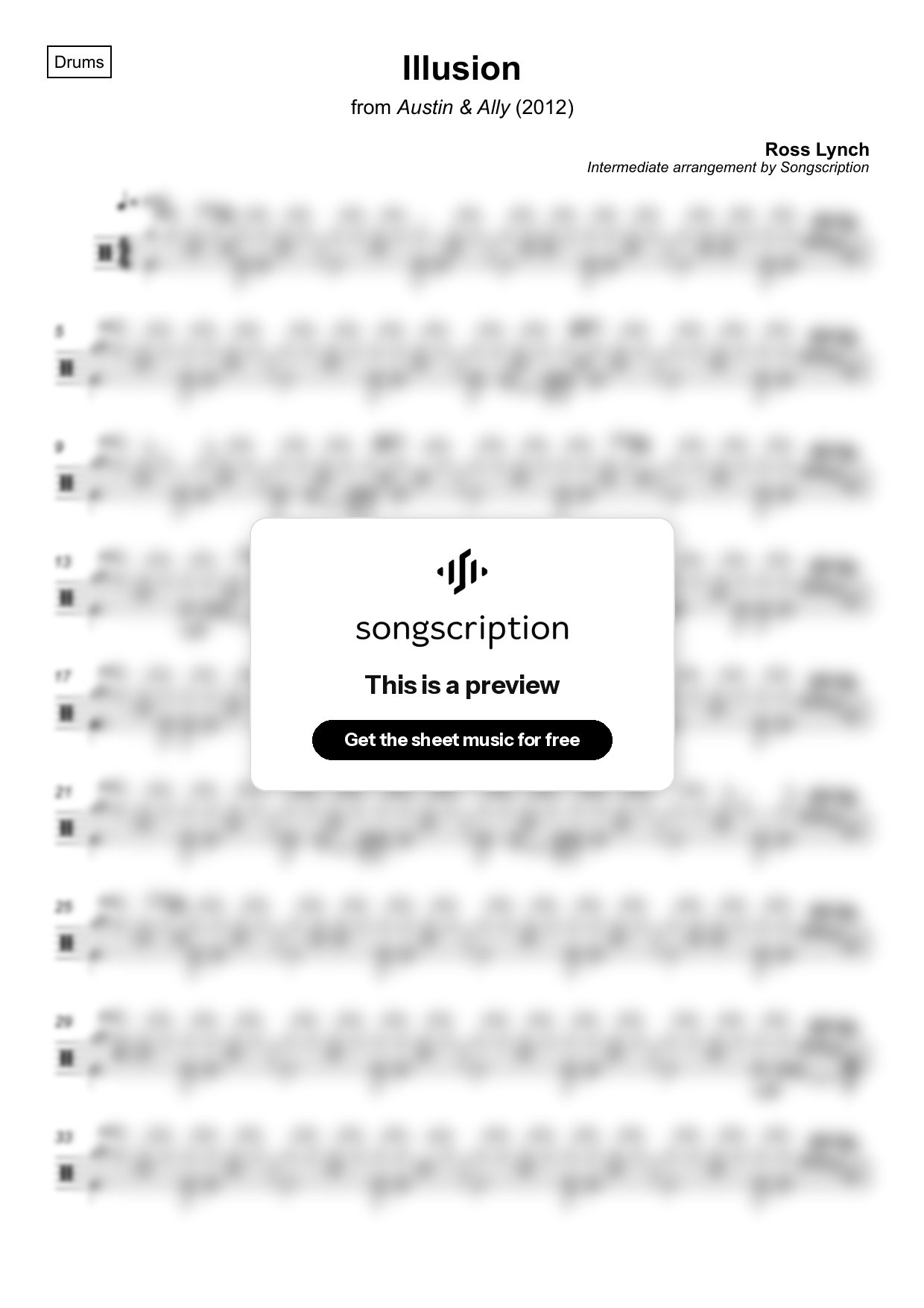 Intermediate Drums Sheet Music for "Illusion" by Ross Lynch
