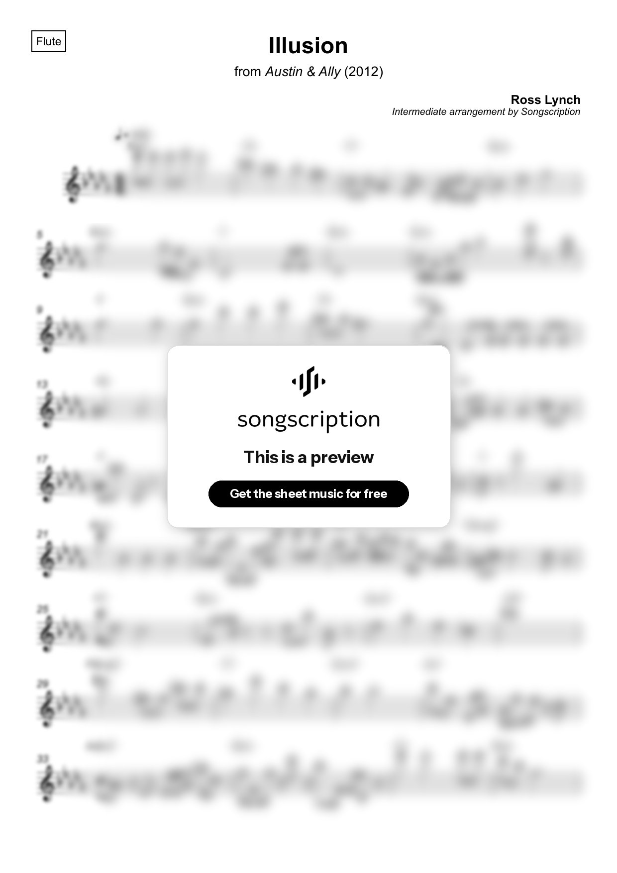 Intermediate Flute Sheet Music for "Illusion" by Ross Lynch