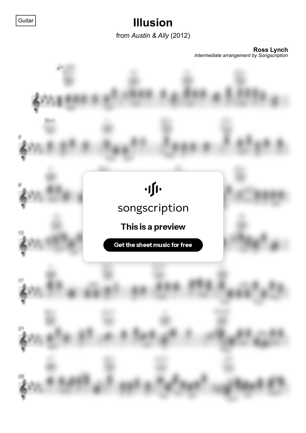 Intermediate Acoustic Guitar Sheet Music for "Illusion" by Ross Lynch