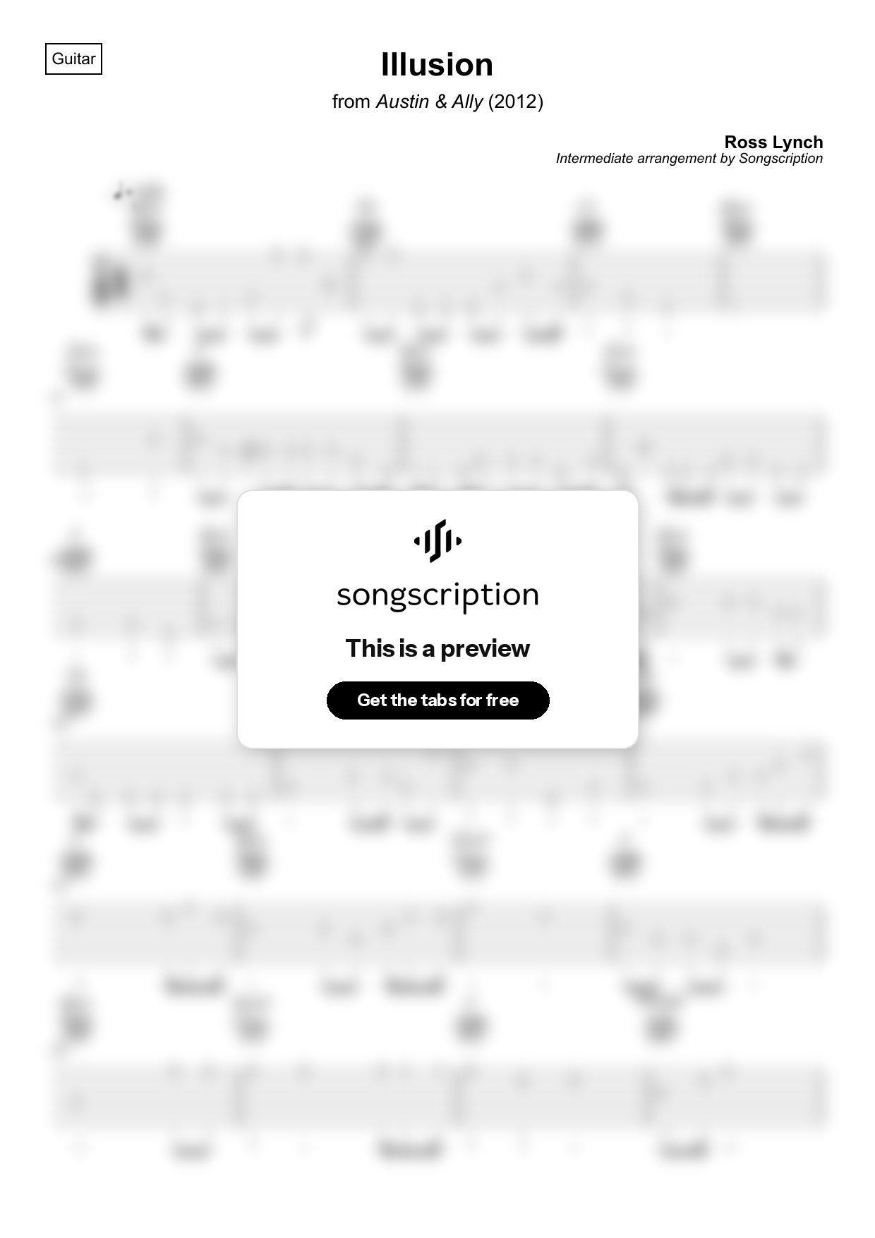 Intermediate Acoustic Guitar Tabs for "Illusion" by Ross Lynch