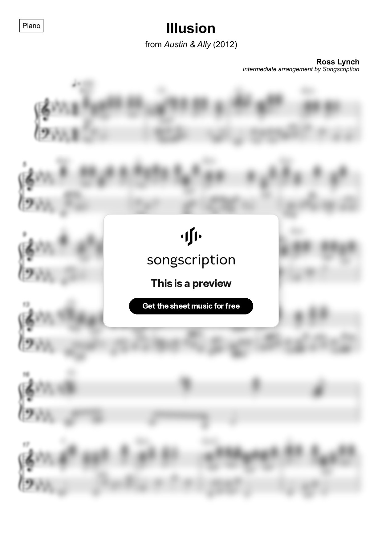 Intermediate Piano Sheet Music for "Illusion" by Ross Lynch