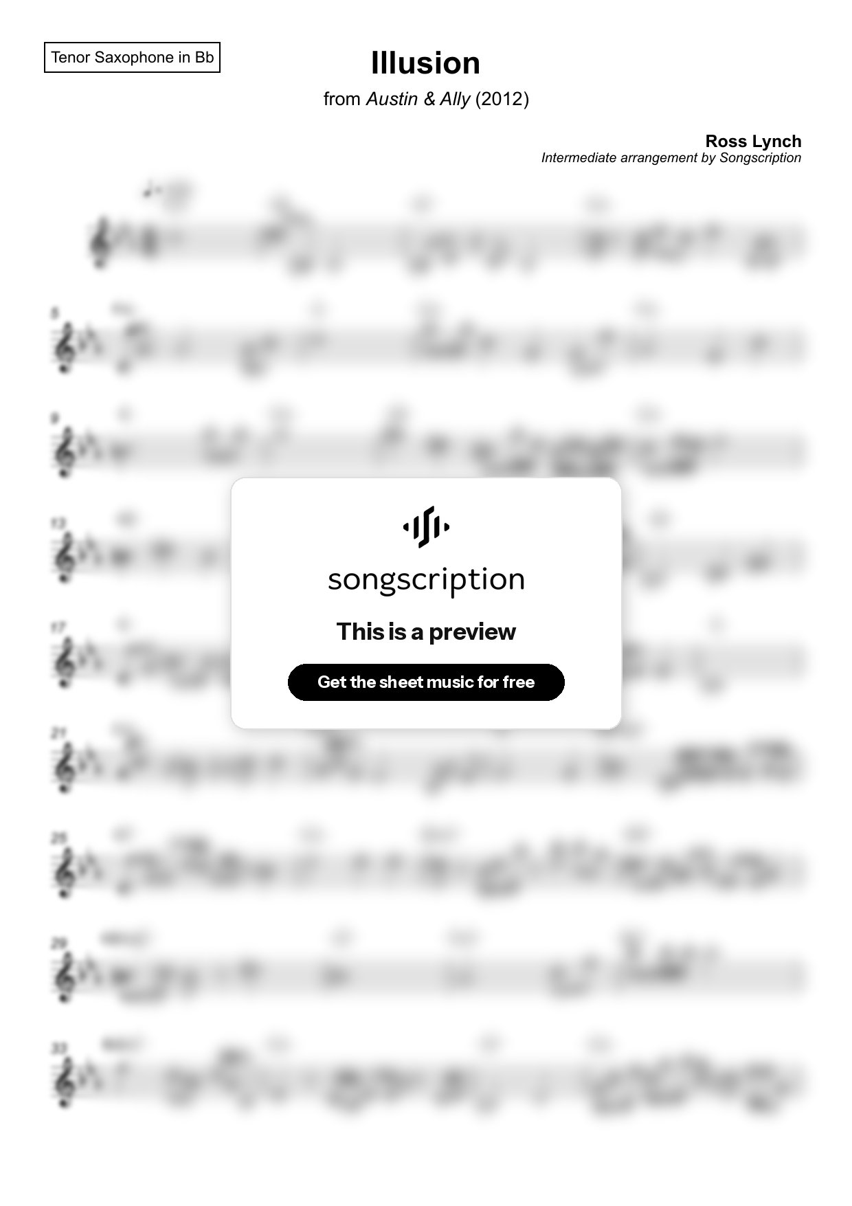 Intermediate Tenor Sax Sheet Music for "Illusion" by Ross Lynch