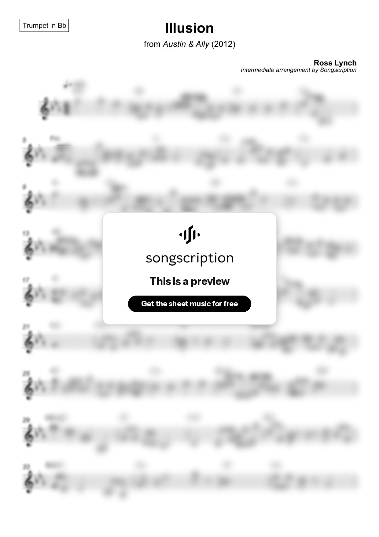 Intermediate Trumpet Sheet Music for "Illusion" by Ross Lynch