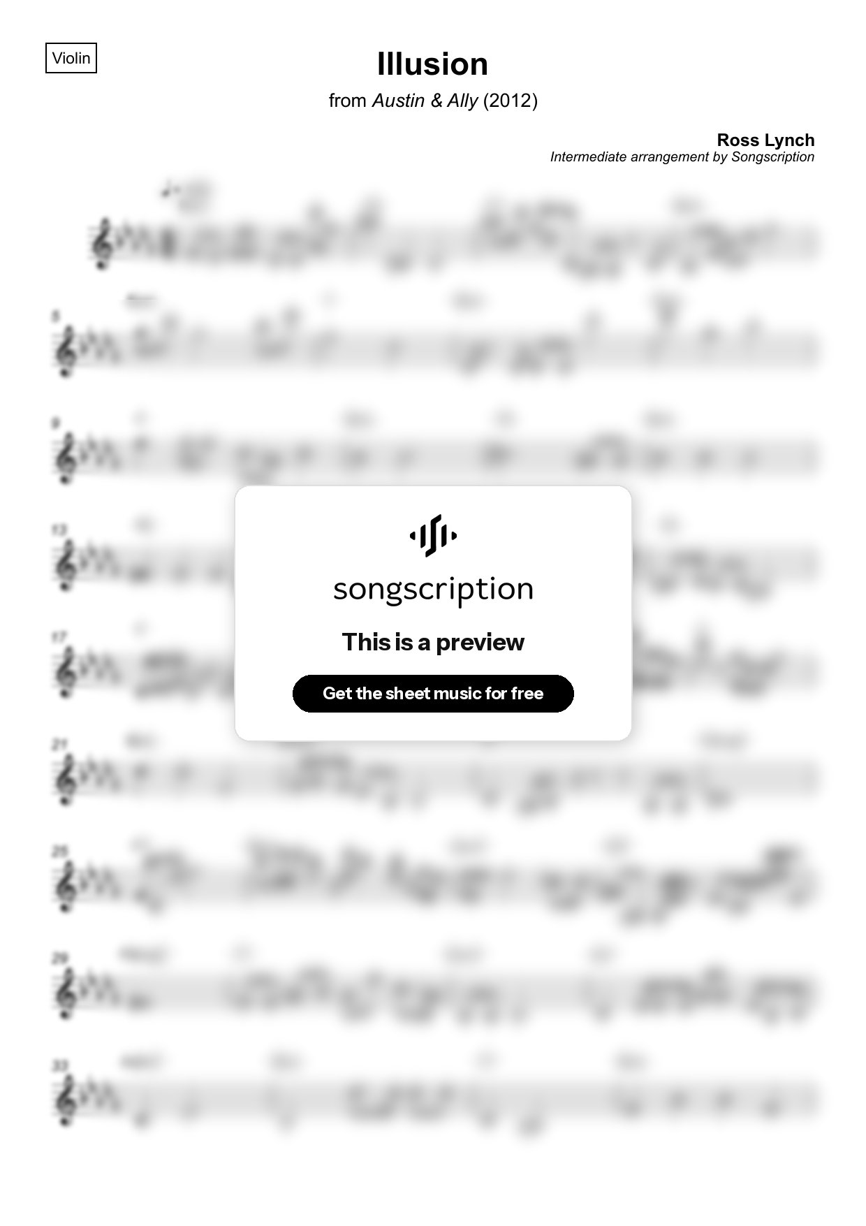 Intermediate Violin Sheet Music for "Illusion" by Ross Lynch
