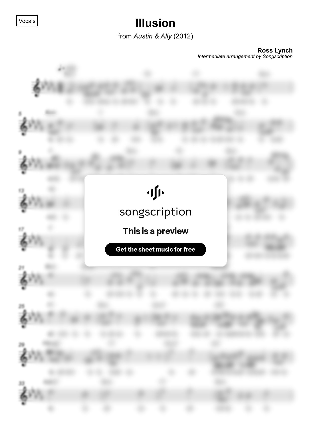 Intermediate Vocals Sheet Music for "Illusion" by Ross Lynch