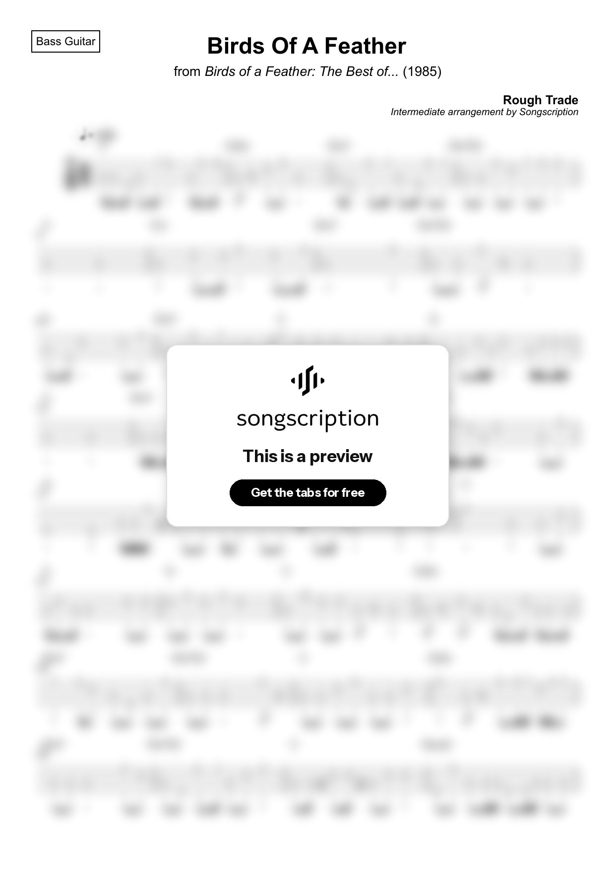 Intermediate Bass Guitar Tabs for "Birds Of A Feather" by Rough Trade
