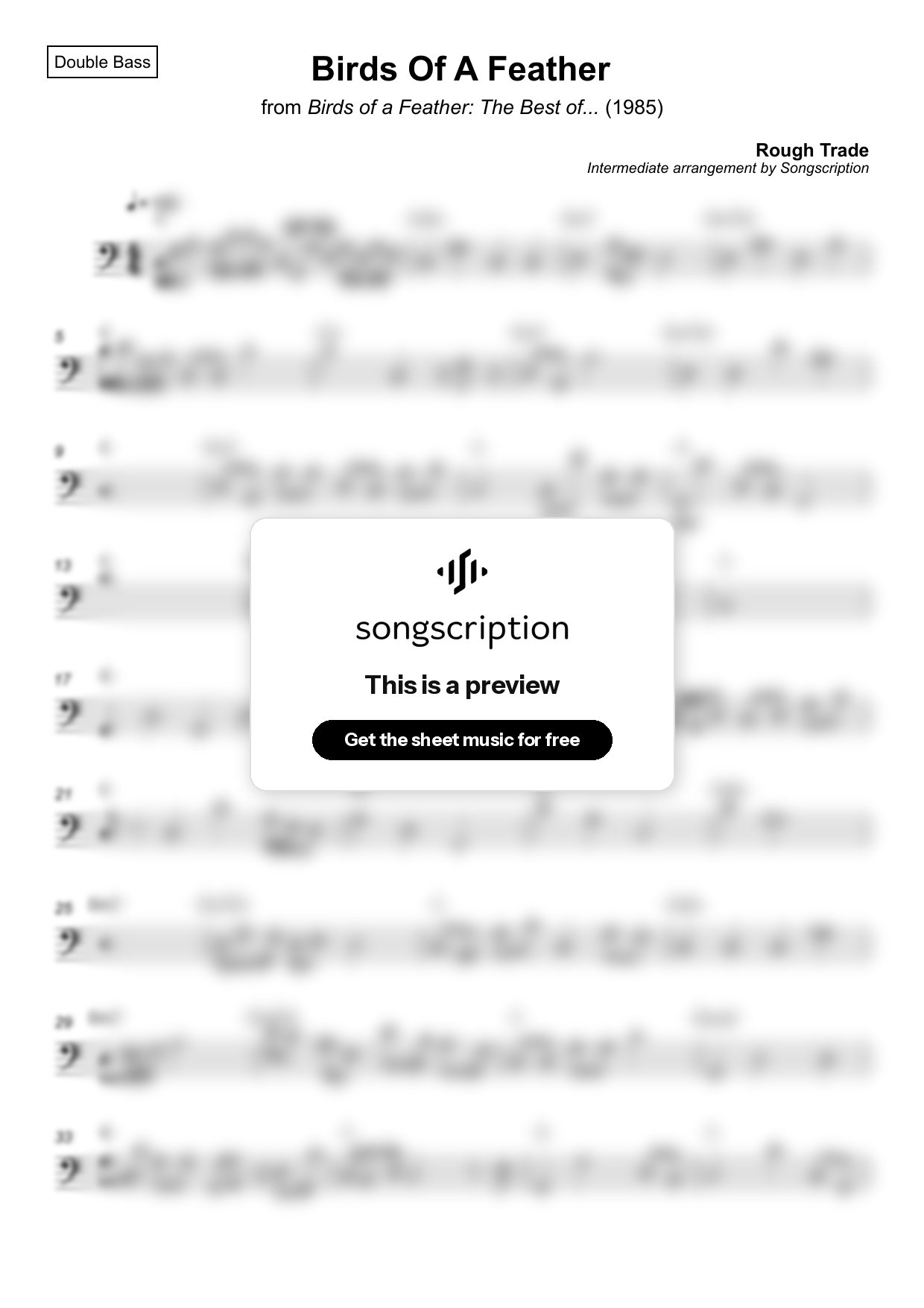 Intermediate Double Bass Sheet Music for "Birds Of A Feather" by Rough Trade