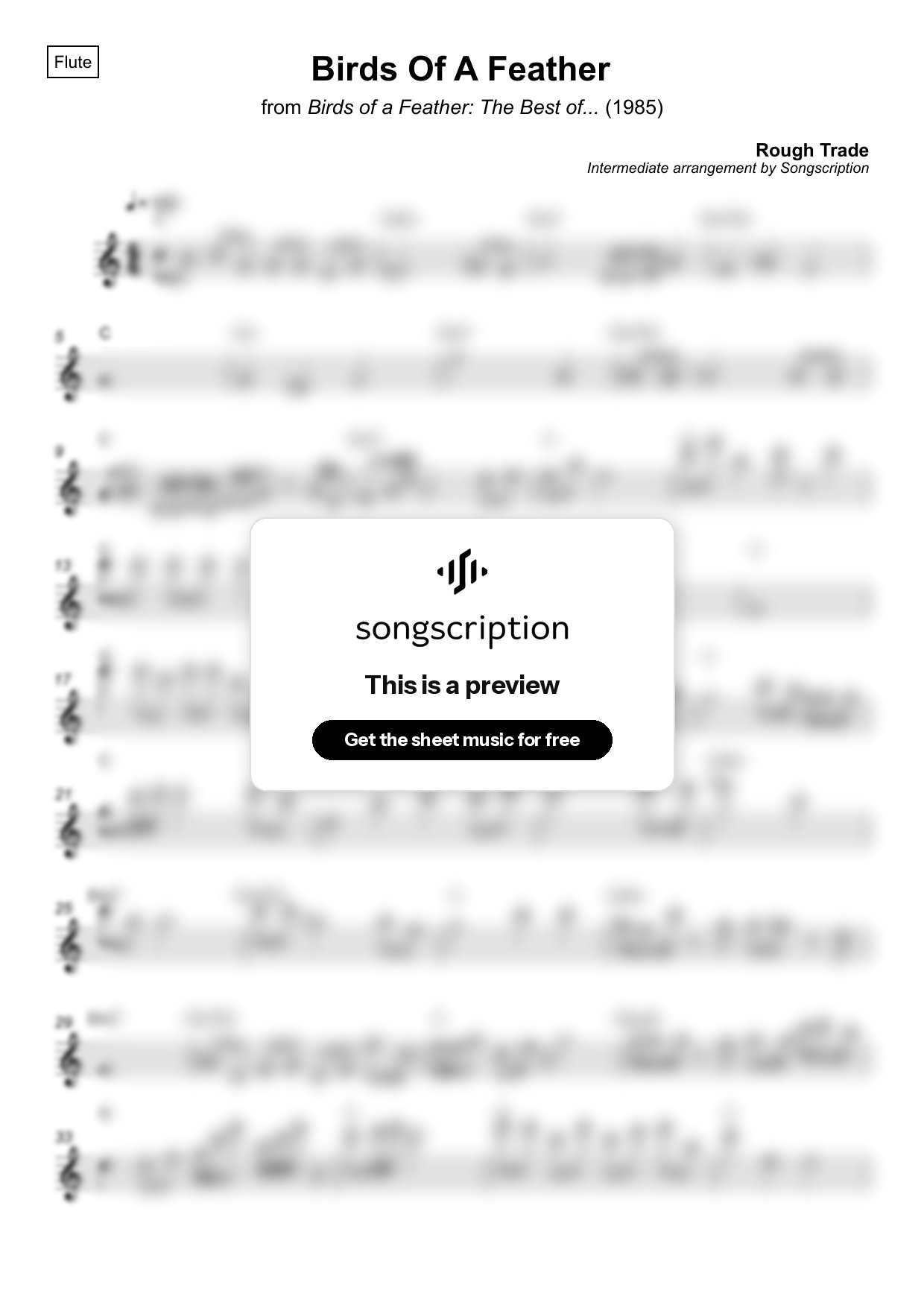 Intermediate Flute Sheet Music for "Birds Of A Feather" by Rough Trade