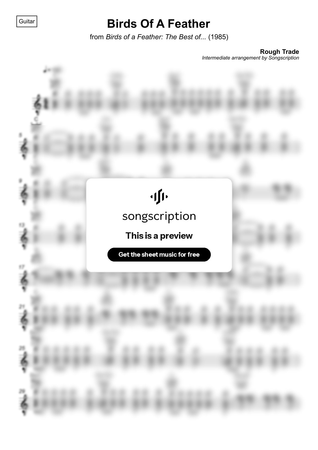 Intermediate Acoustic Guitar Sheet Music for "Birds Of A Feather" by Rough Trade