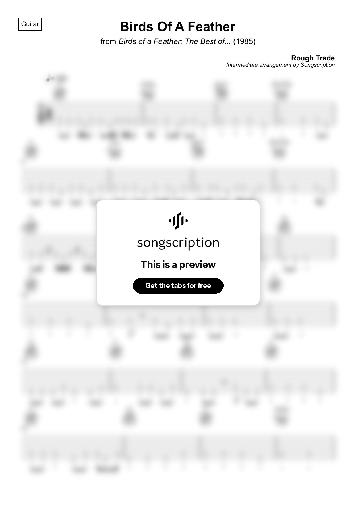 Intermediate Acoustic Guitar Tabs for "Birds Of A Feather" by Rough Trade