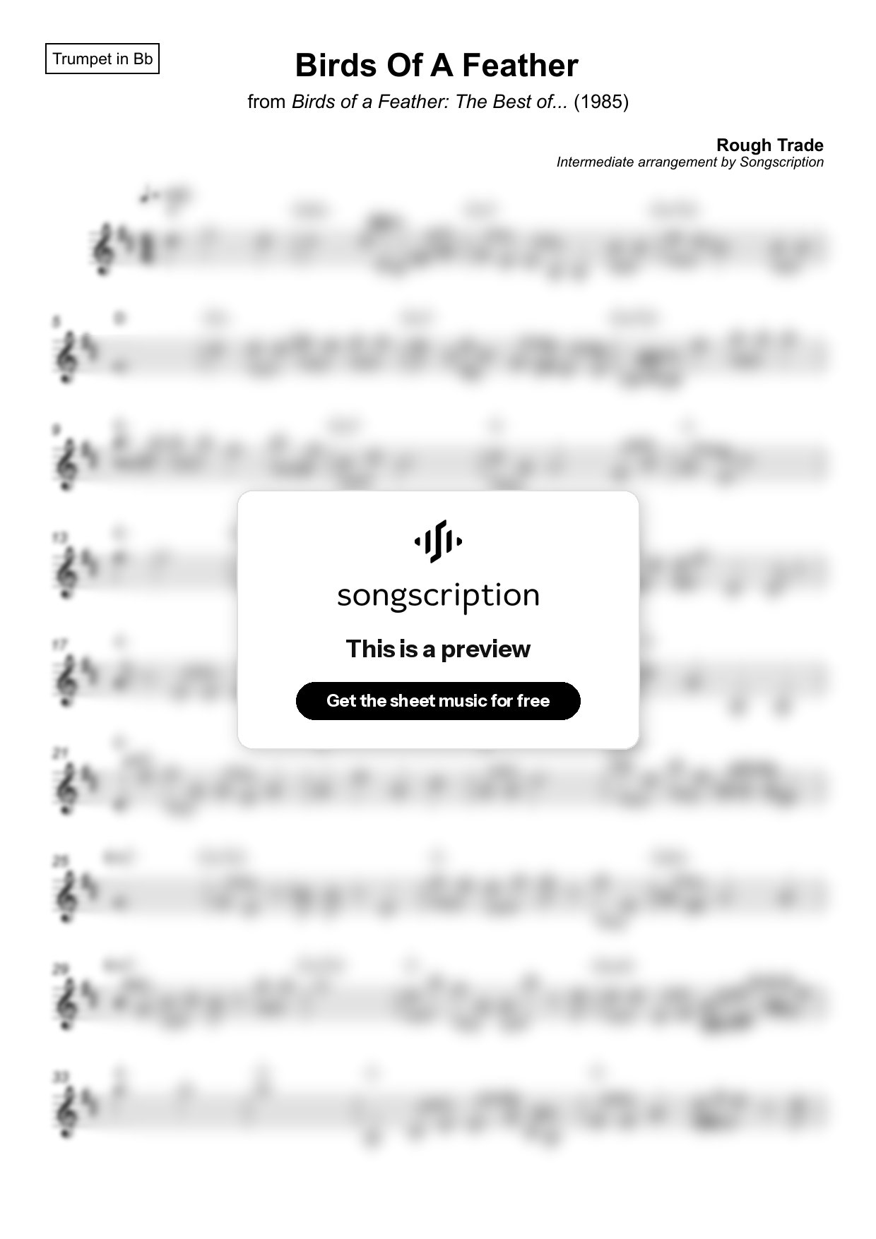Intermediate Trumpet Sheet Music for "Birds Of A Feather" by Rough Trade