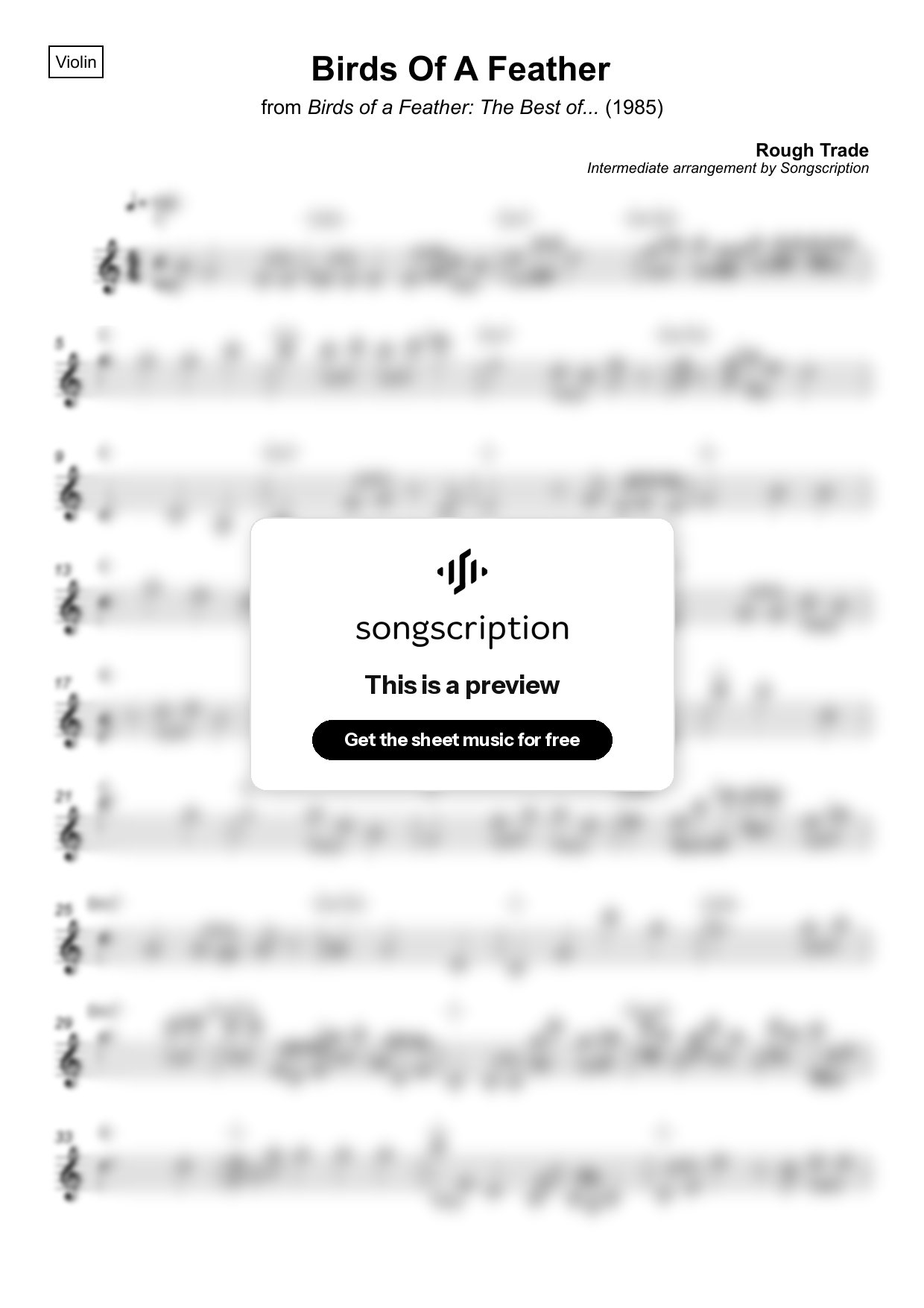 Intermediate Violin Sheet Music for "Birds Of A Feather" by Rough Trade
