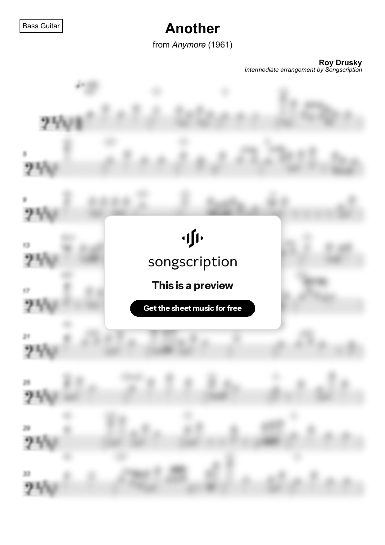 Intermediate Bass Guitar Sheet Music for "Another" by Roy Drusky