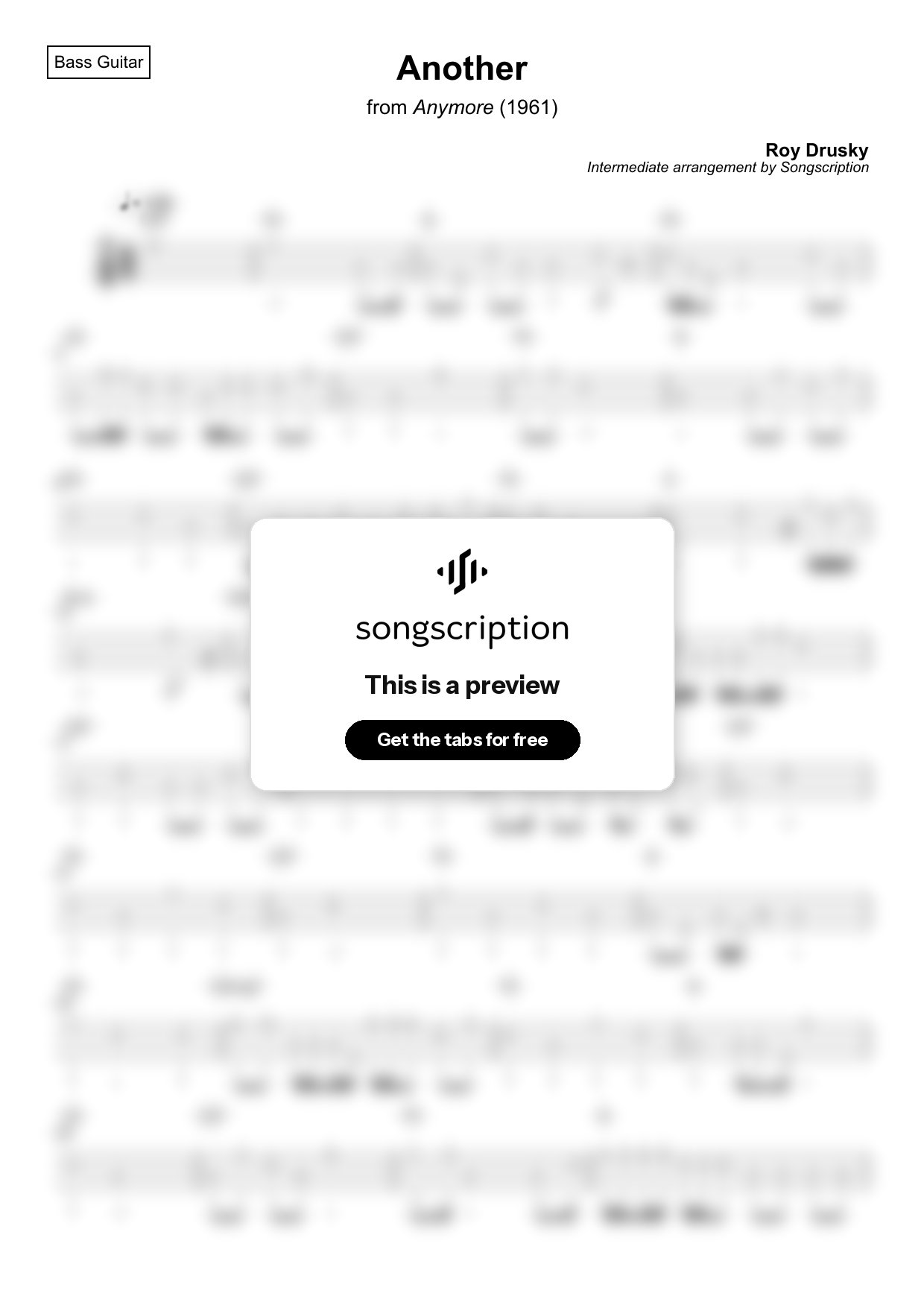 Intermediate Bass Guitar Tabs for "Another" by Roy Drusky