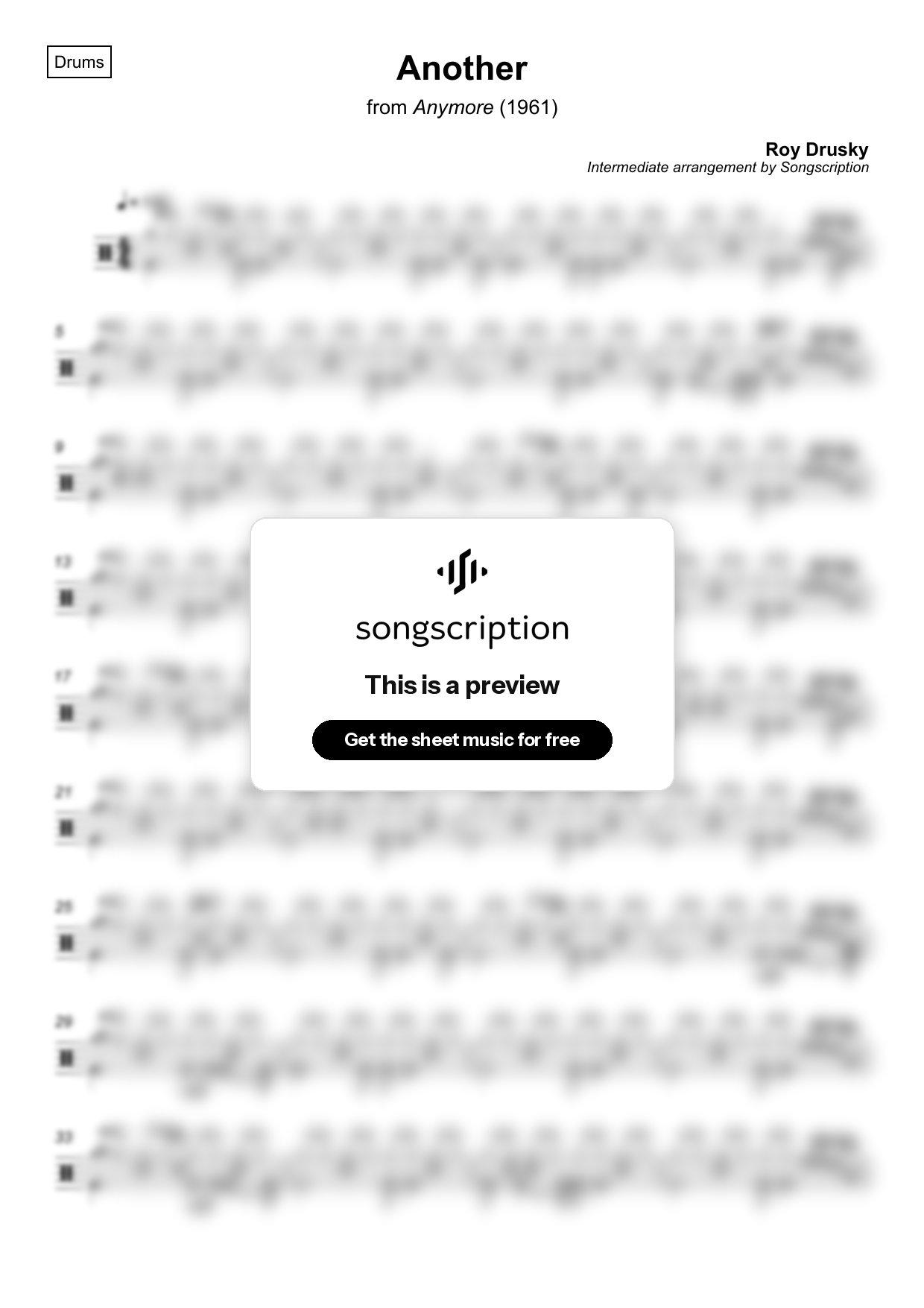 Intermediate Drums Sheet Music for "Another" by Roy Drusky