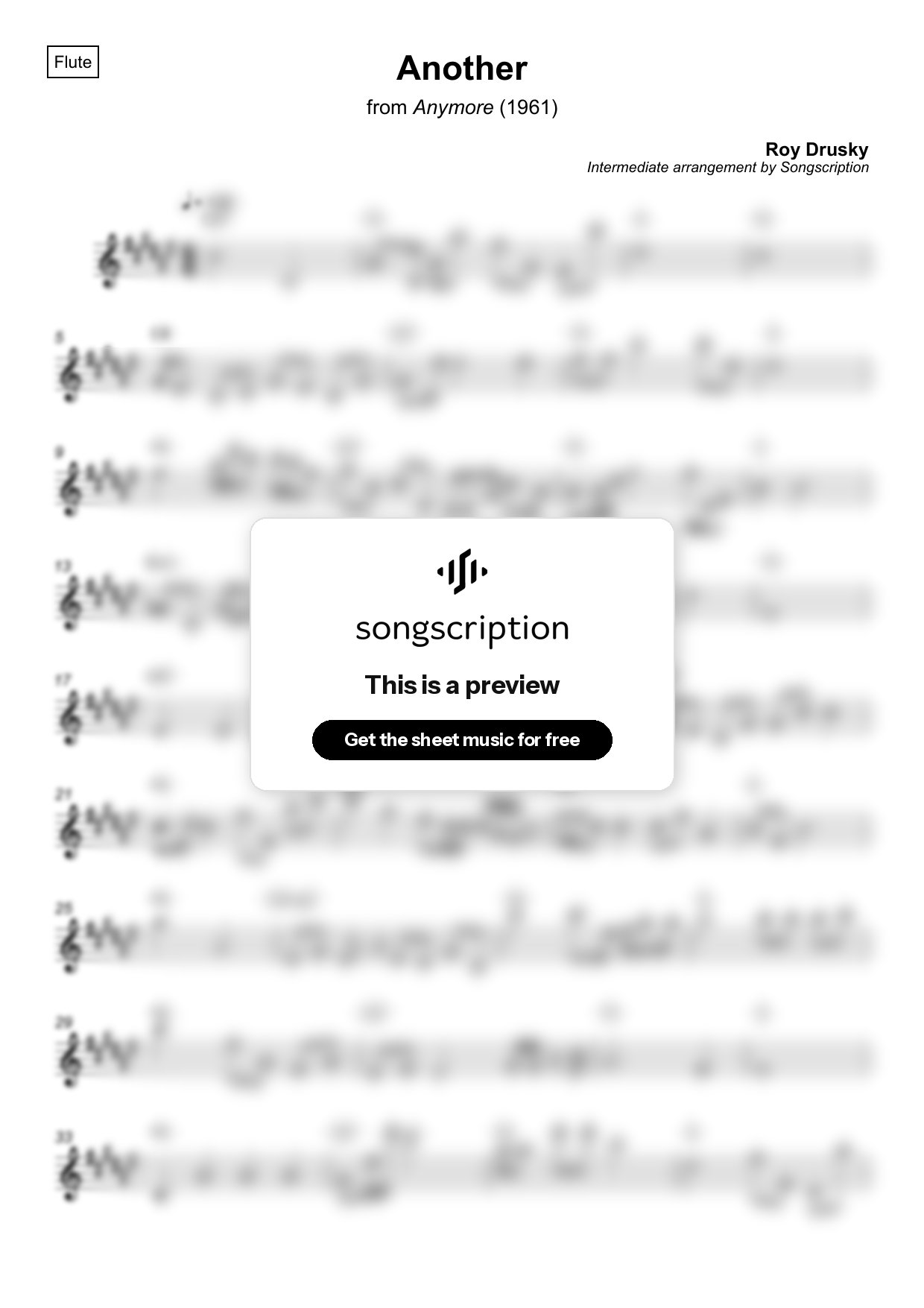 Intermediate Flute Sheet Music for "Another" by Roy Drusky