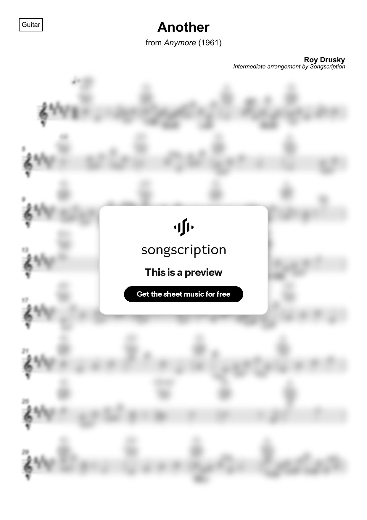 Intermediate Acoustic Guitar Sheet Music for "Another" by Roy Drusky