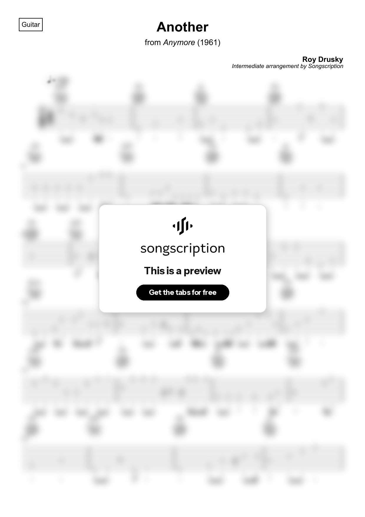 Intermediate Acoustic Guitar Tabs for "Another" by Roy Drusky